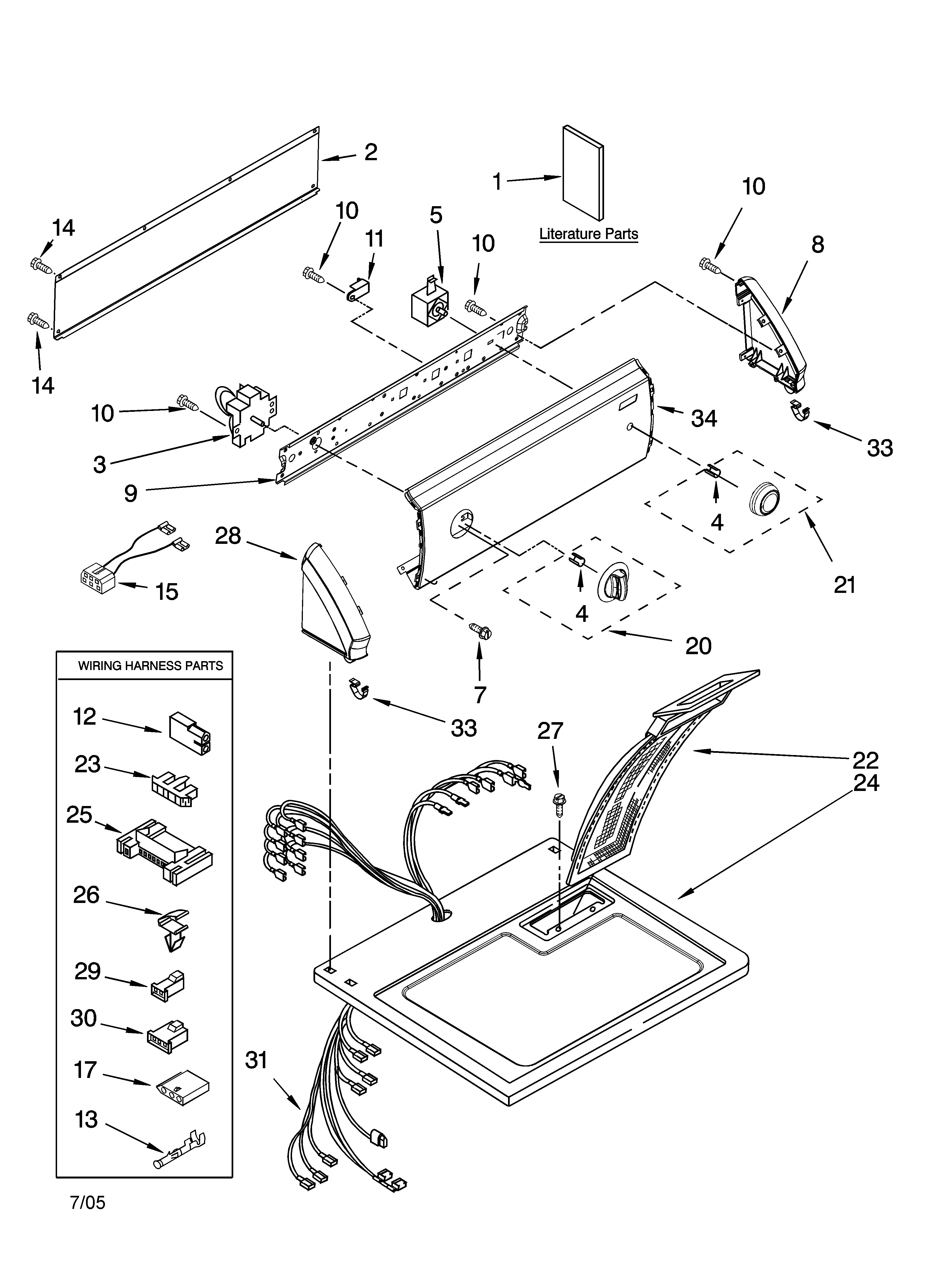 Kenmore 11076662500 top and console parts diagram