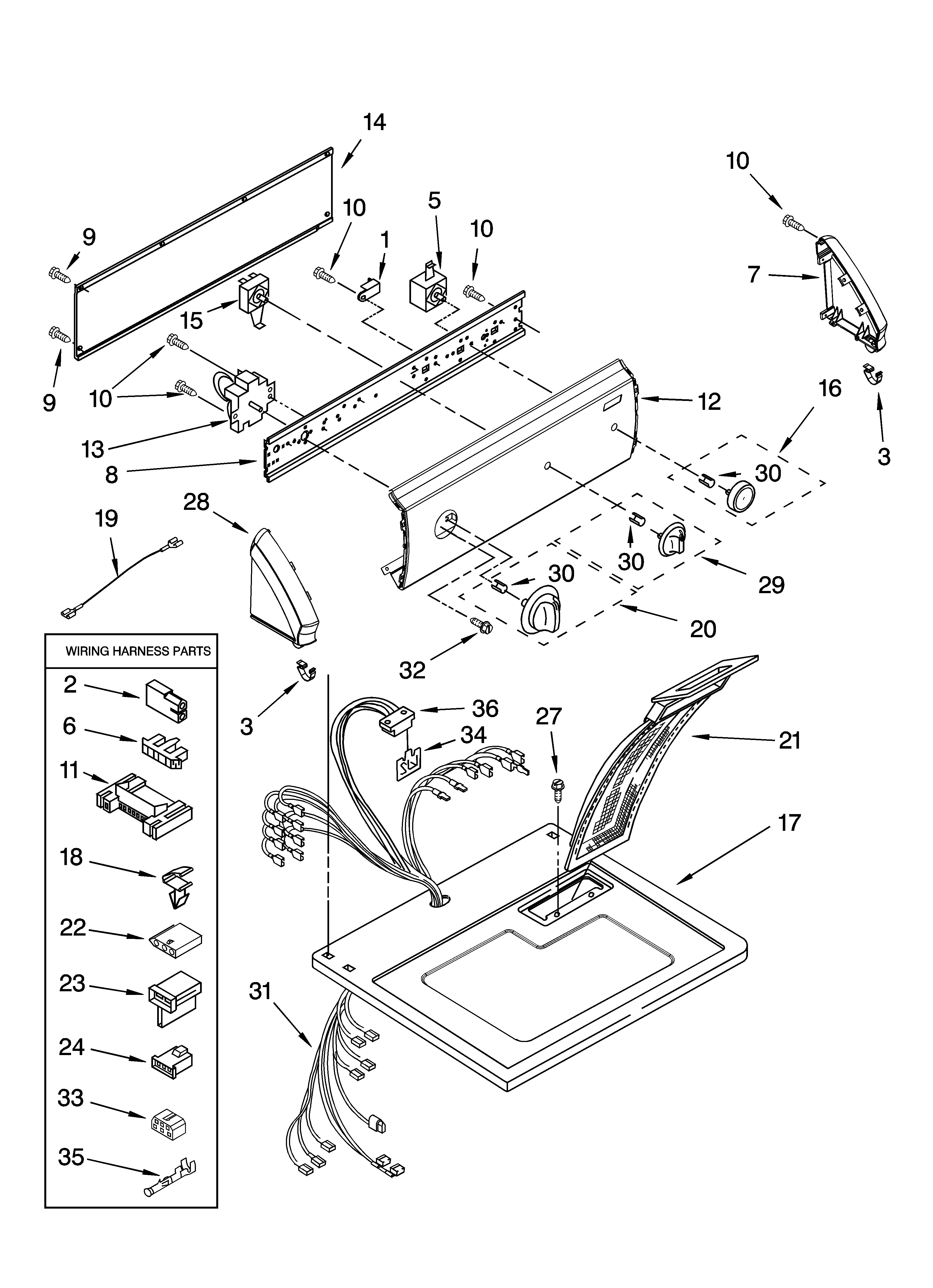 Kenmore 11076872500 top and console parts diagram