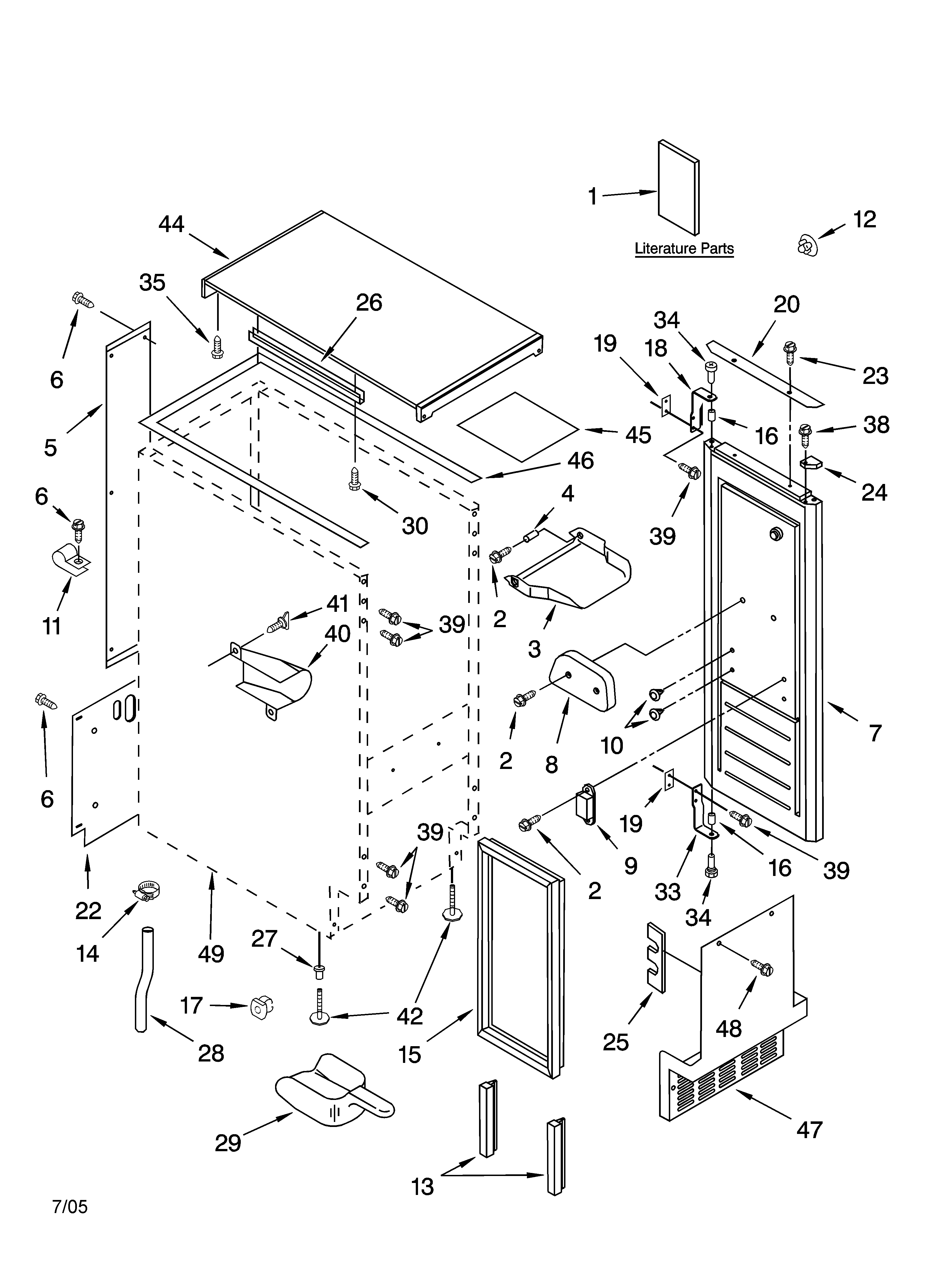 Kenmore 10689483997 cabinet liner and door parts diagram