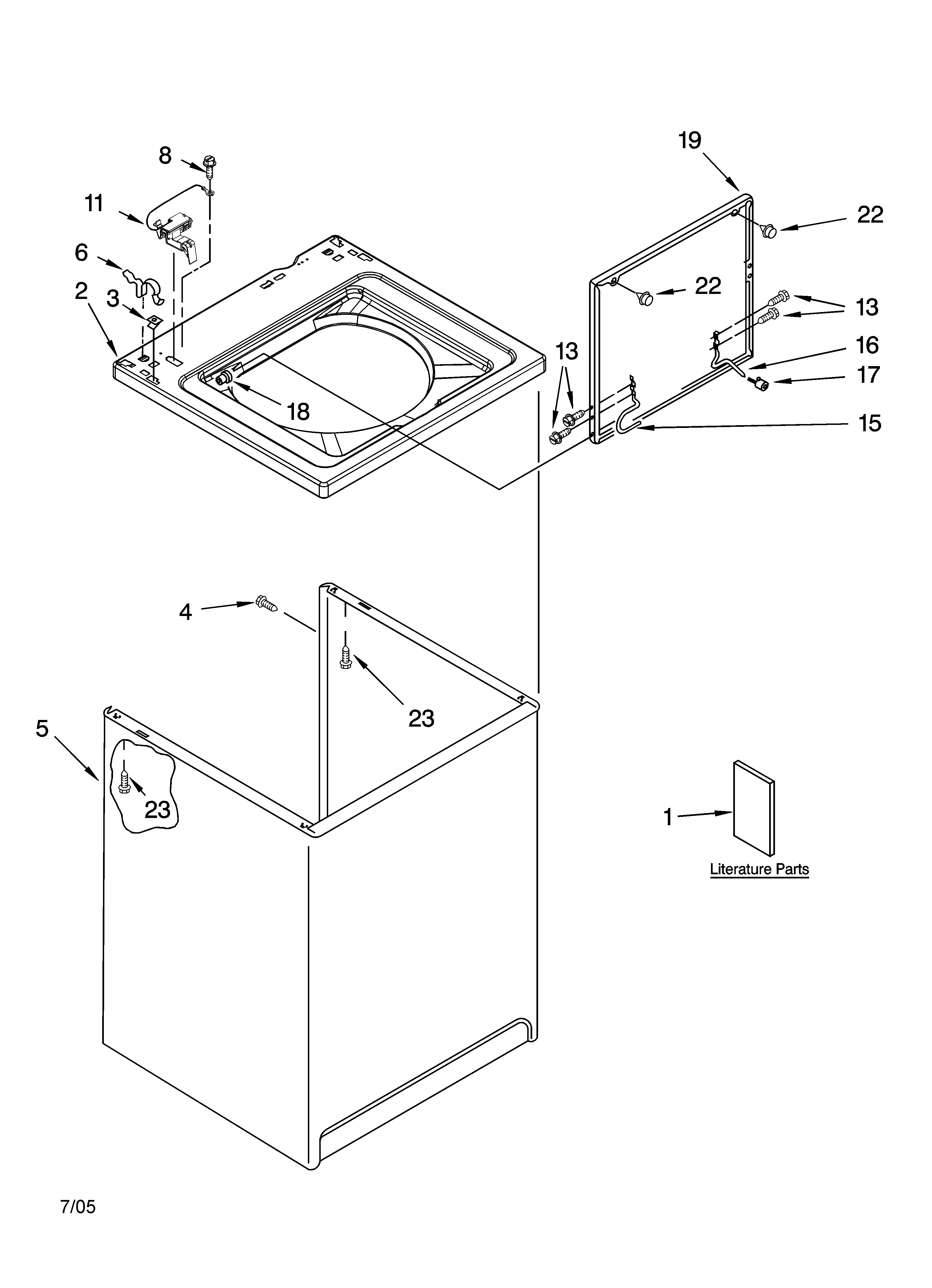 Kenmore 11016102501 top and cabinet parts diagram