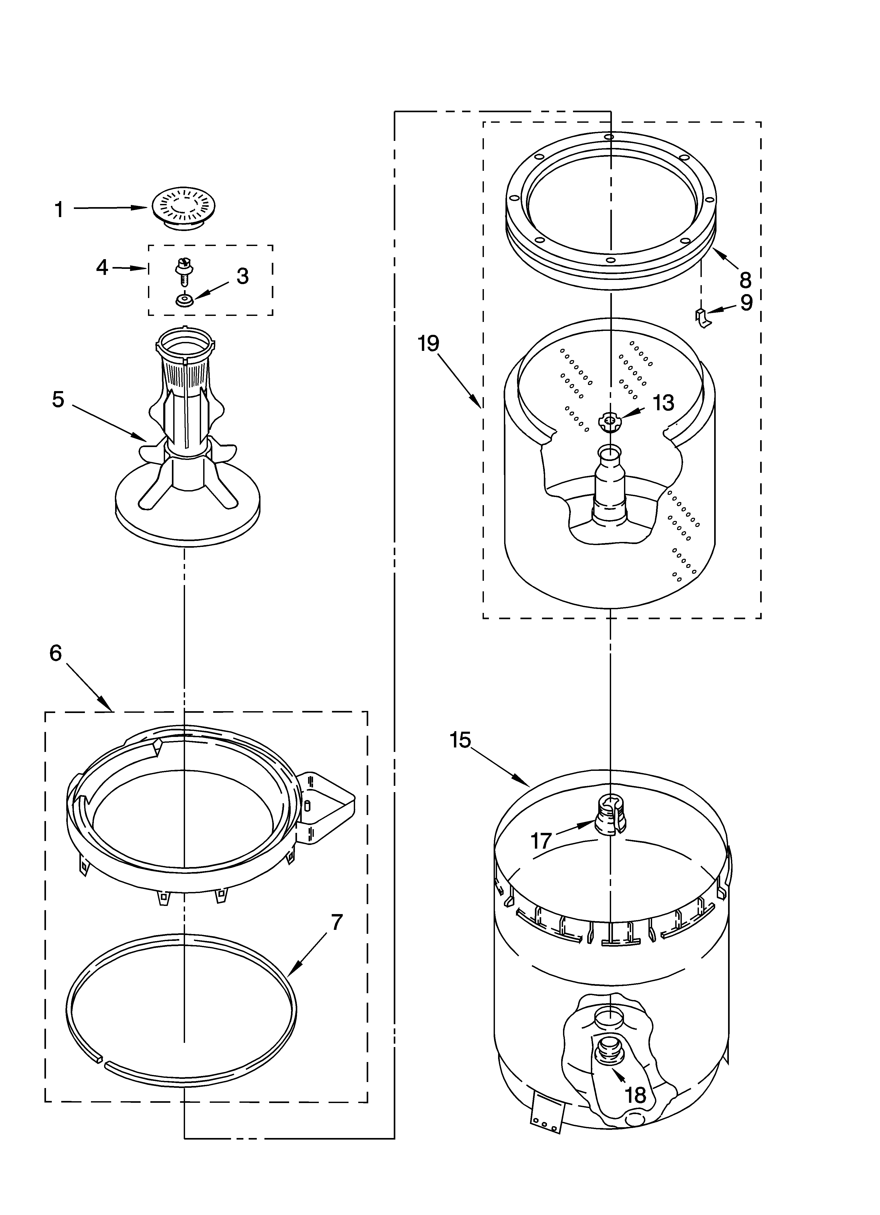 Kenmore 11016102501 agitator, basket and tub parts diagram