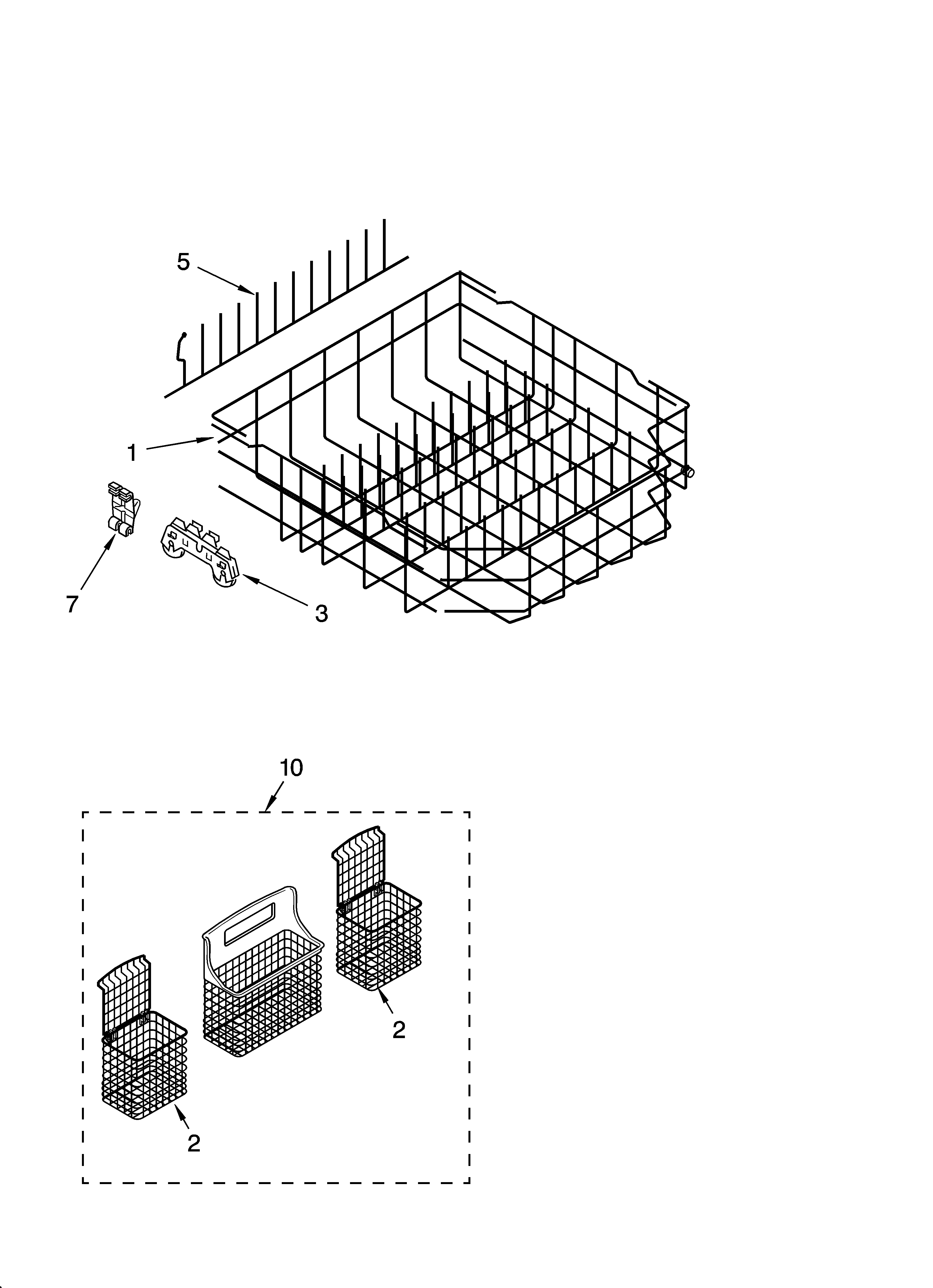 Kenmore 66517023402 lower rack parts, optional parts (not included) diagram