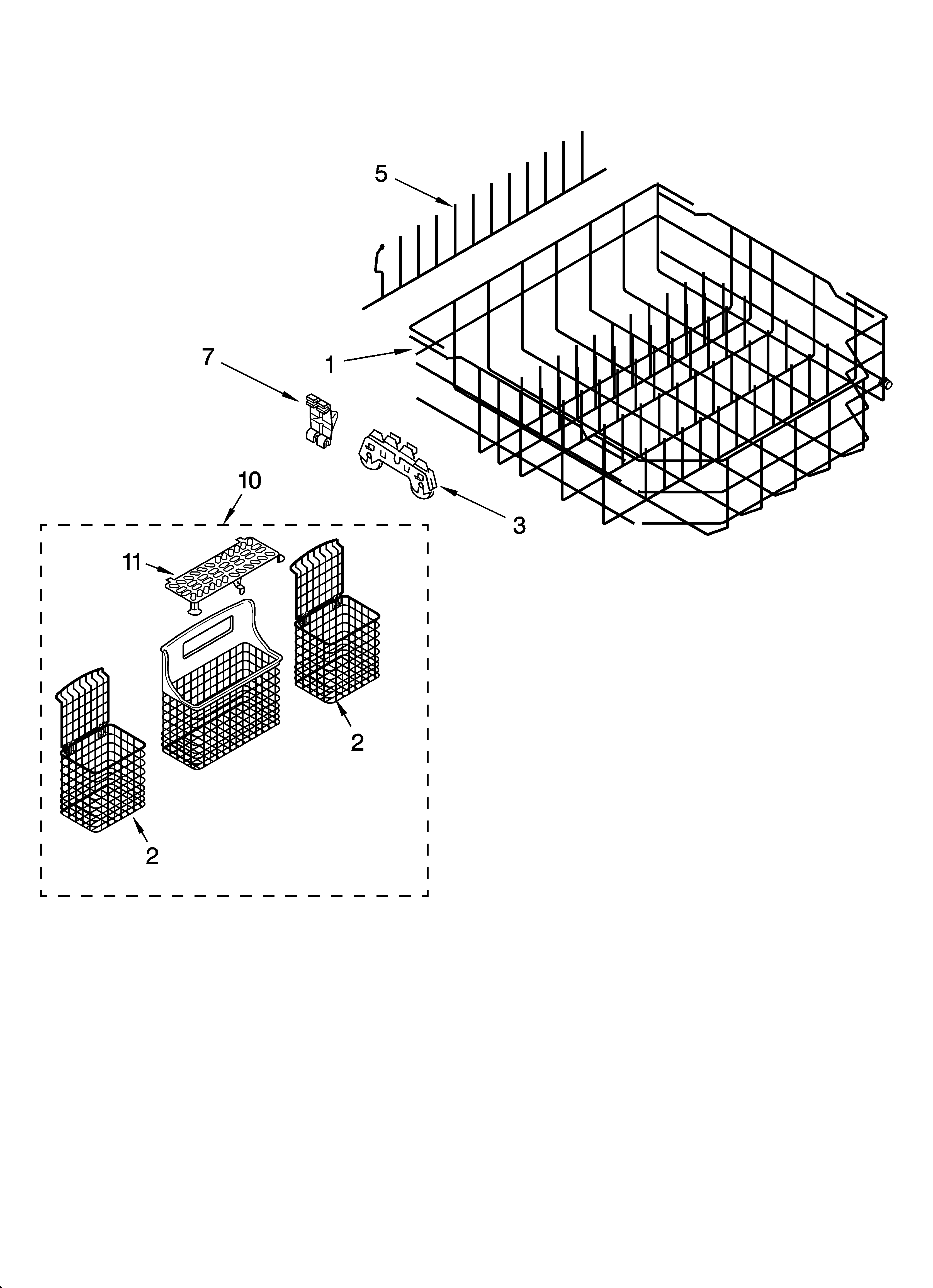 Kenmore 66516033402 lower rack parts, optional parts (not included) diagram