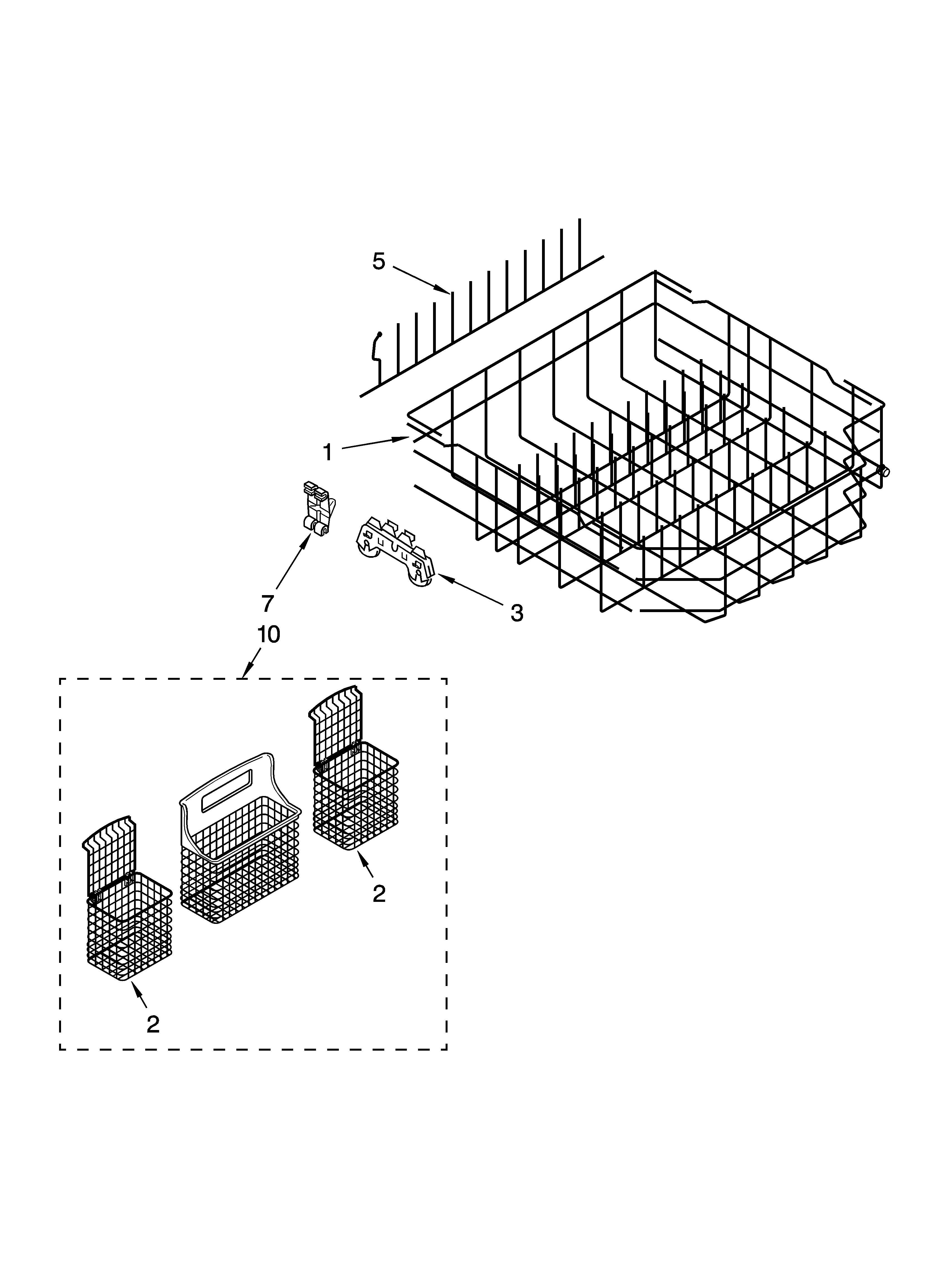 Kenmore Elite 66517052402 lower rack parts, optional parts (not included) diagram