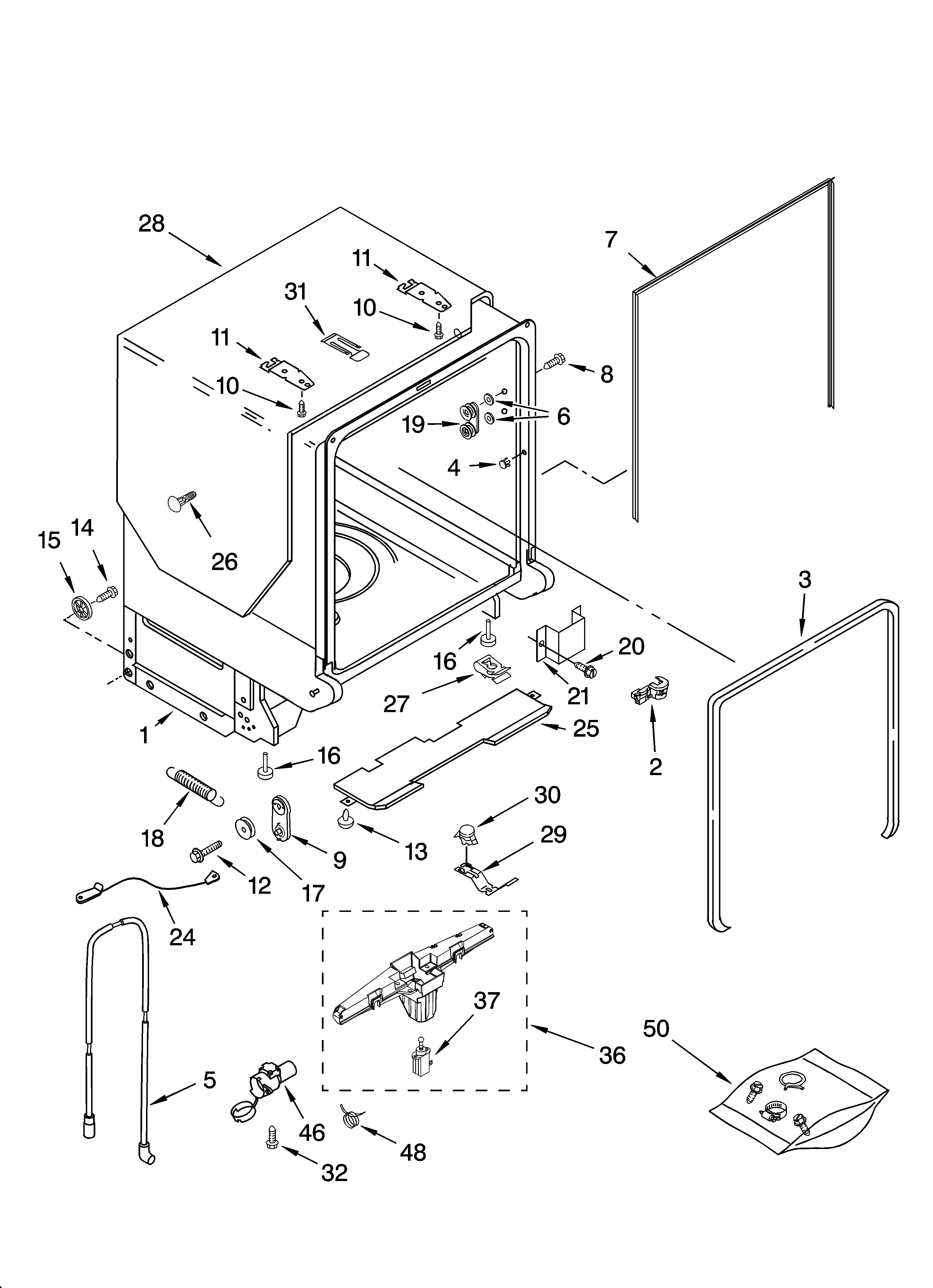 Kenmore Elite 66516273402 tub and frame parts diagram