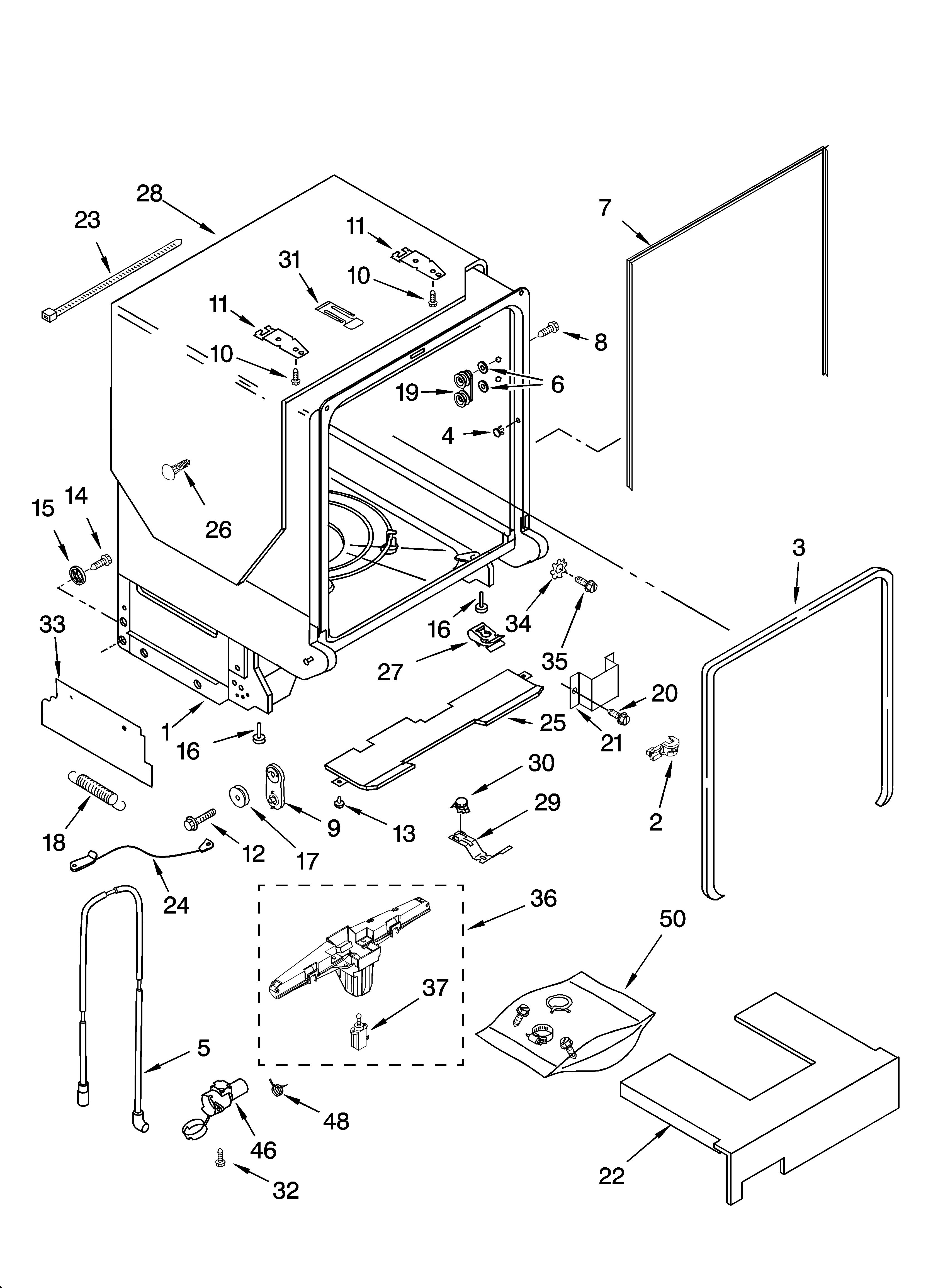 Kenmore Elite 66517282402 tub and frame parts diagram