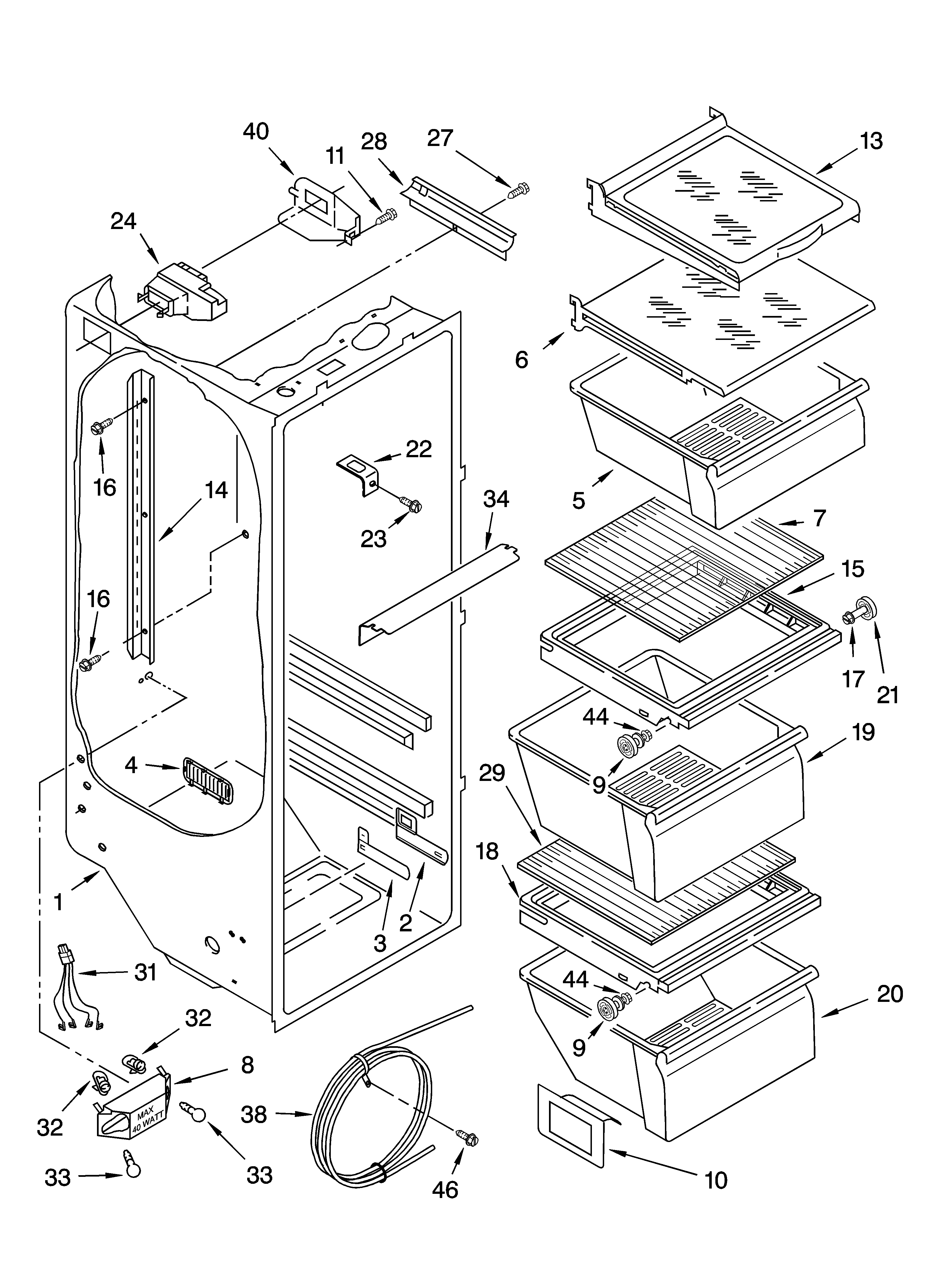 Kenmore 10655549401 refrigerator liner parts diagram