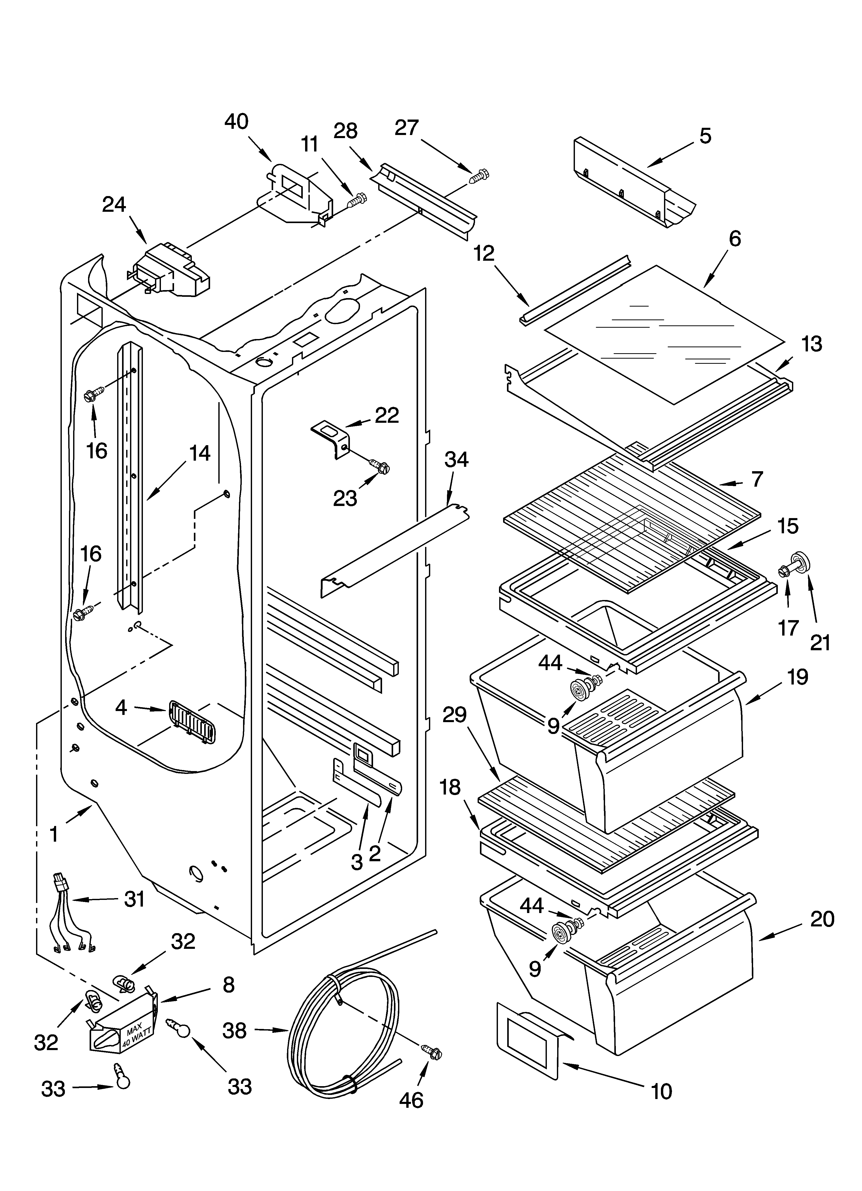 Kenmore 10655562501 refrigerator liner parts diagram