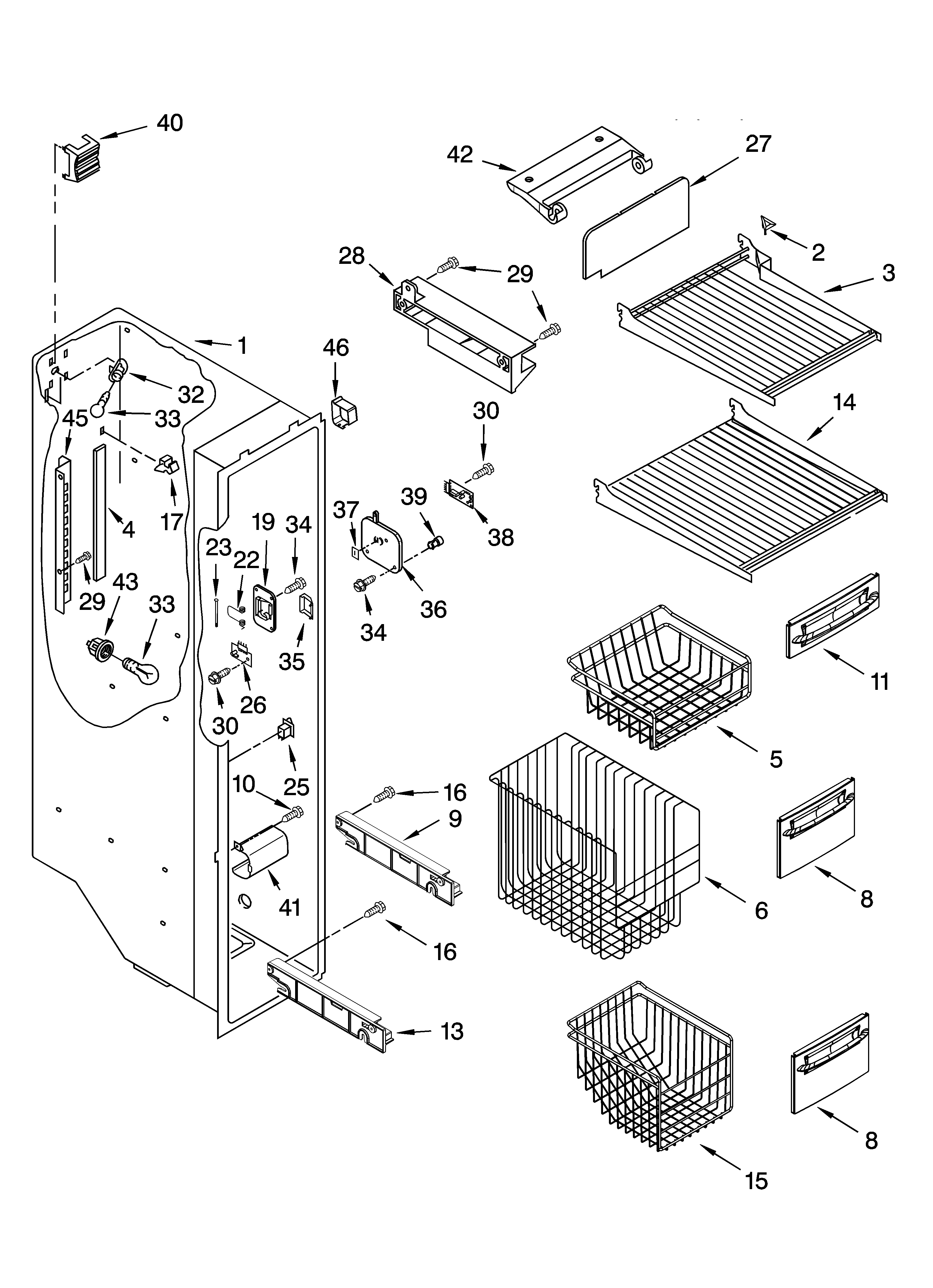 Kenmore Elite 10655612400 freezer liner parts diagram