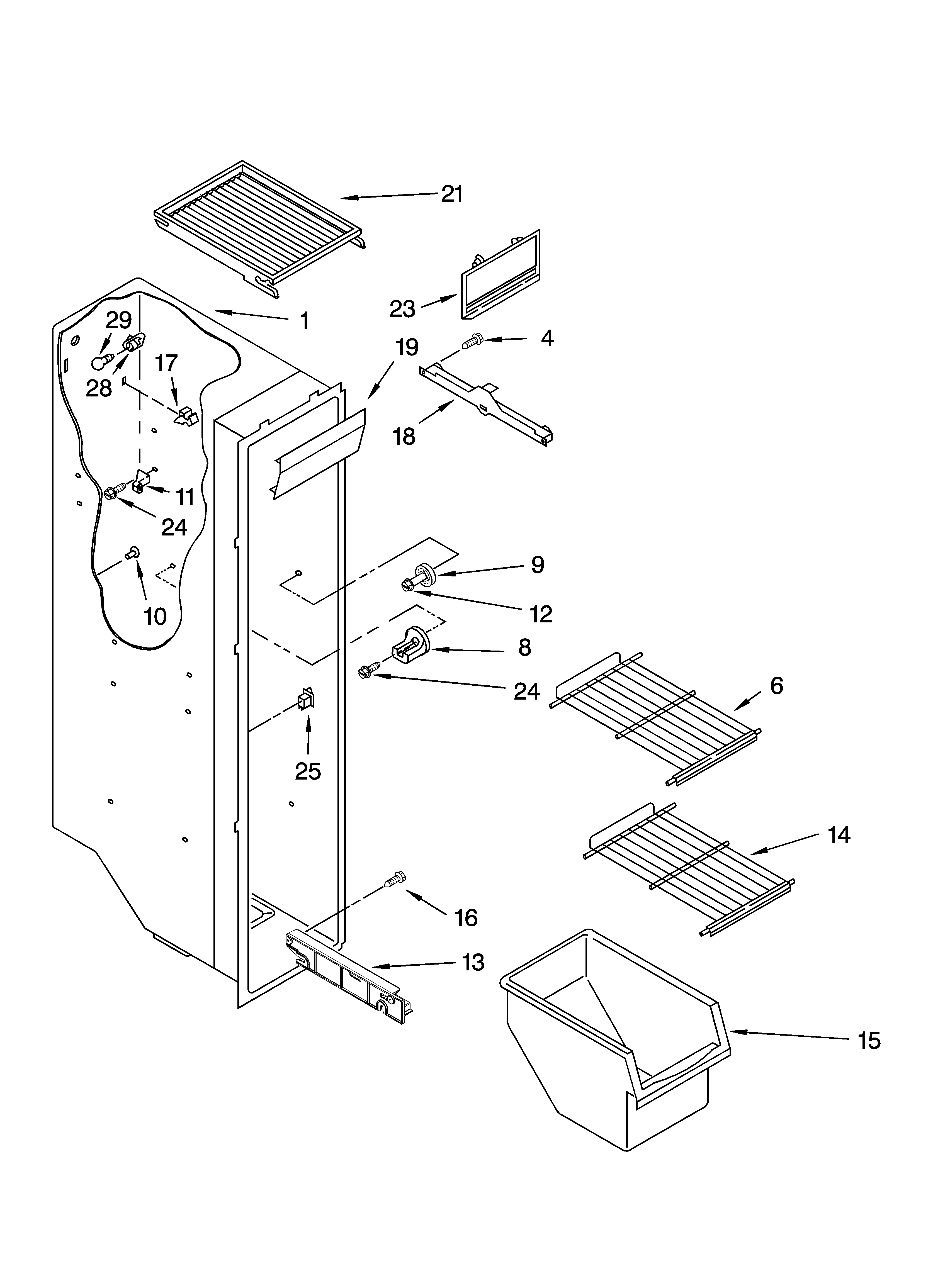 Kenmore 10655642500 freezer liner parts diagram