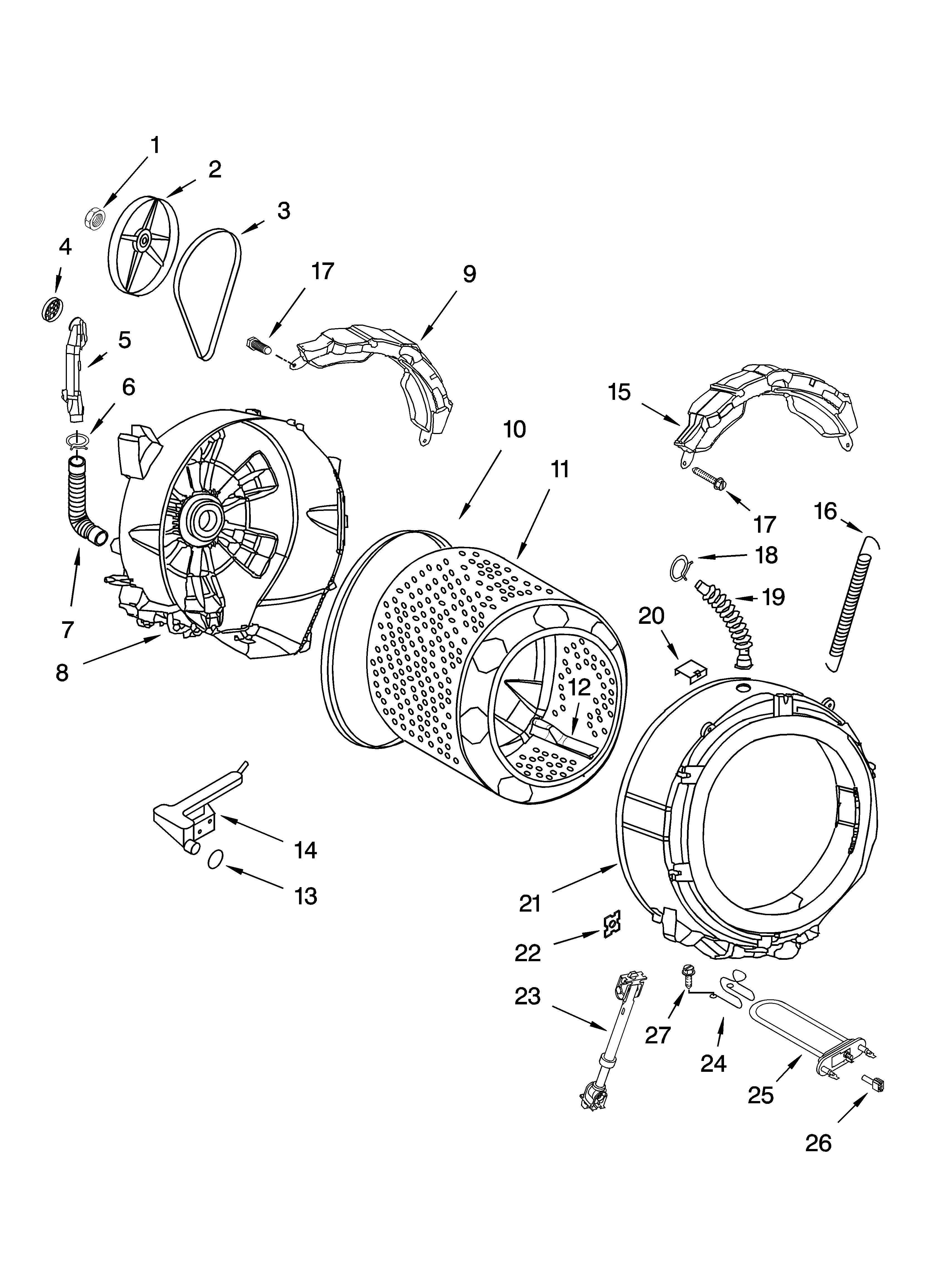 Kenmore Elite 11045081401 tub and basket parts diagram
