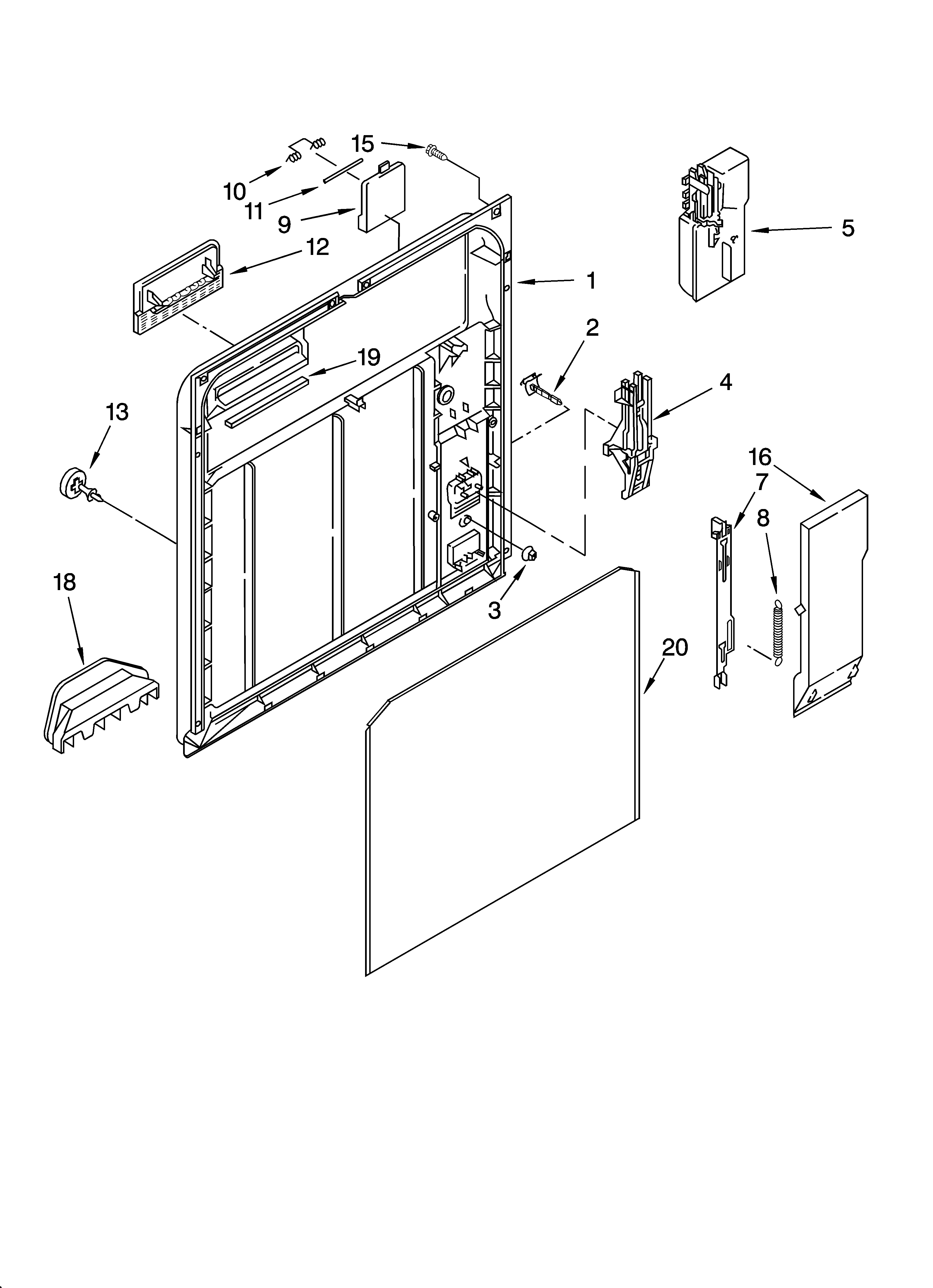 Kenmore 66574363K2 inner door parts diagram