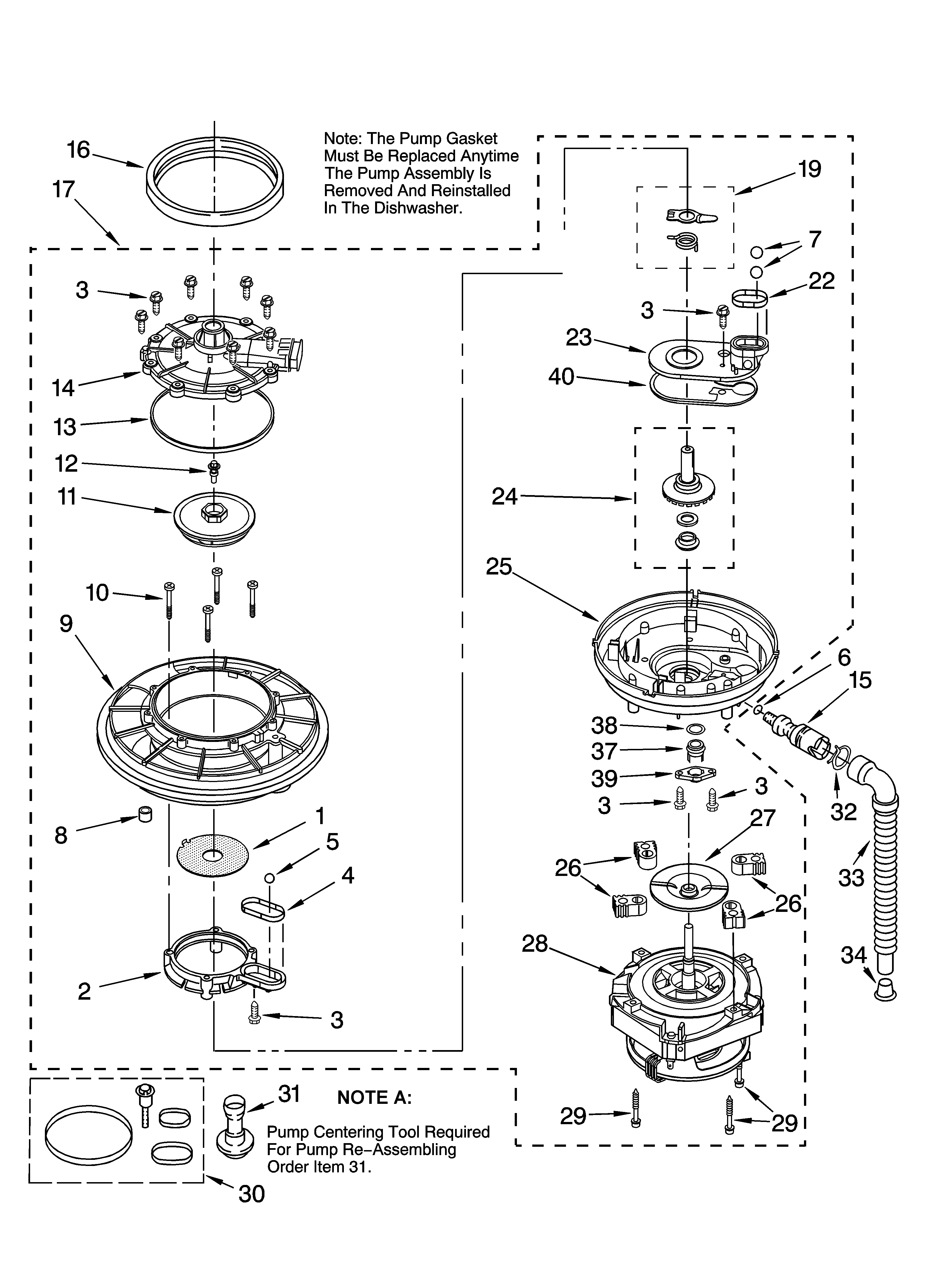 Kenmore 66574363K2 pump and motor parts diagram