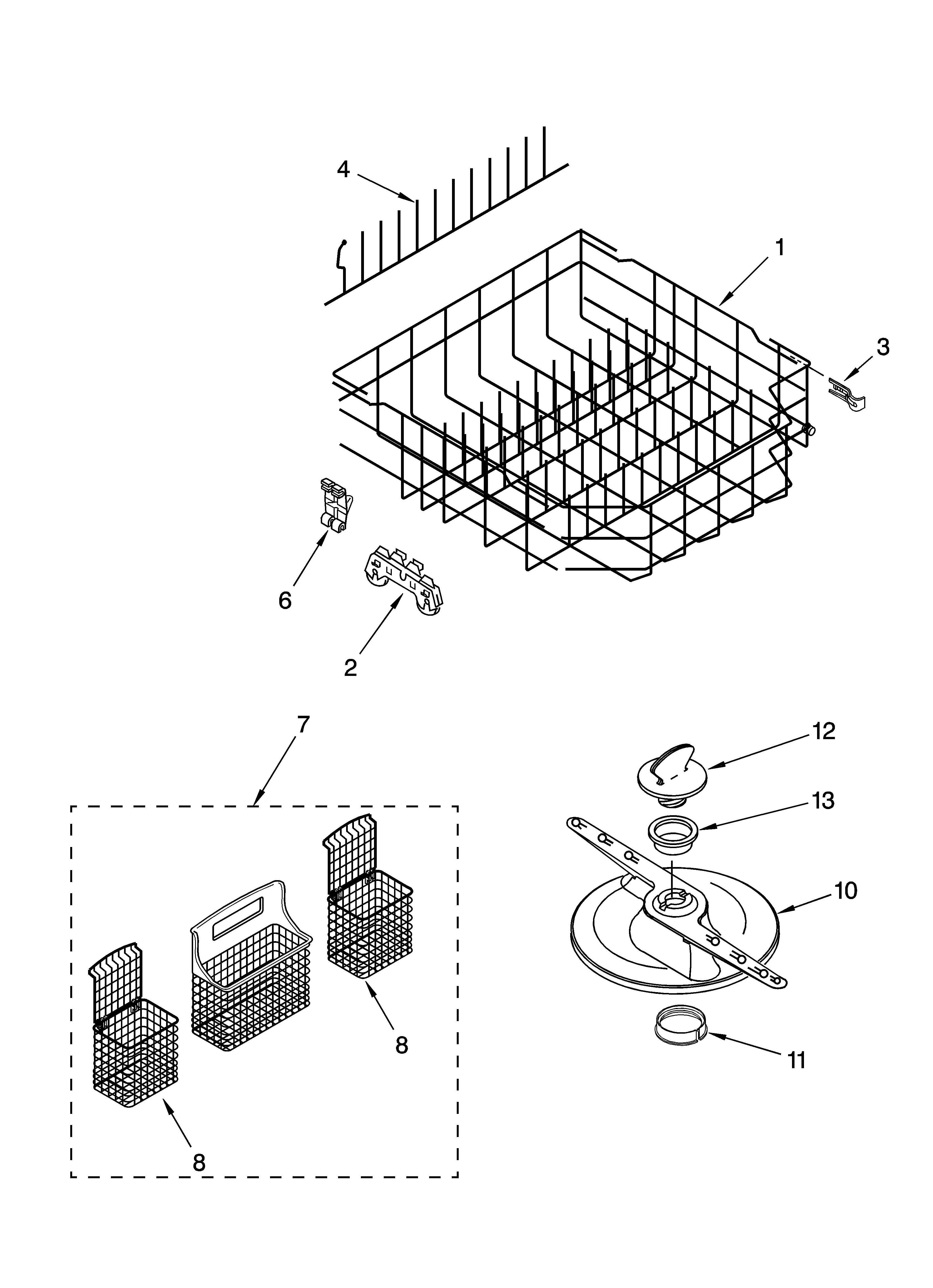 Kenmore 66574363K2 lower dishrack parts, optional parts (not included) diagram