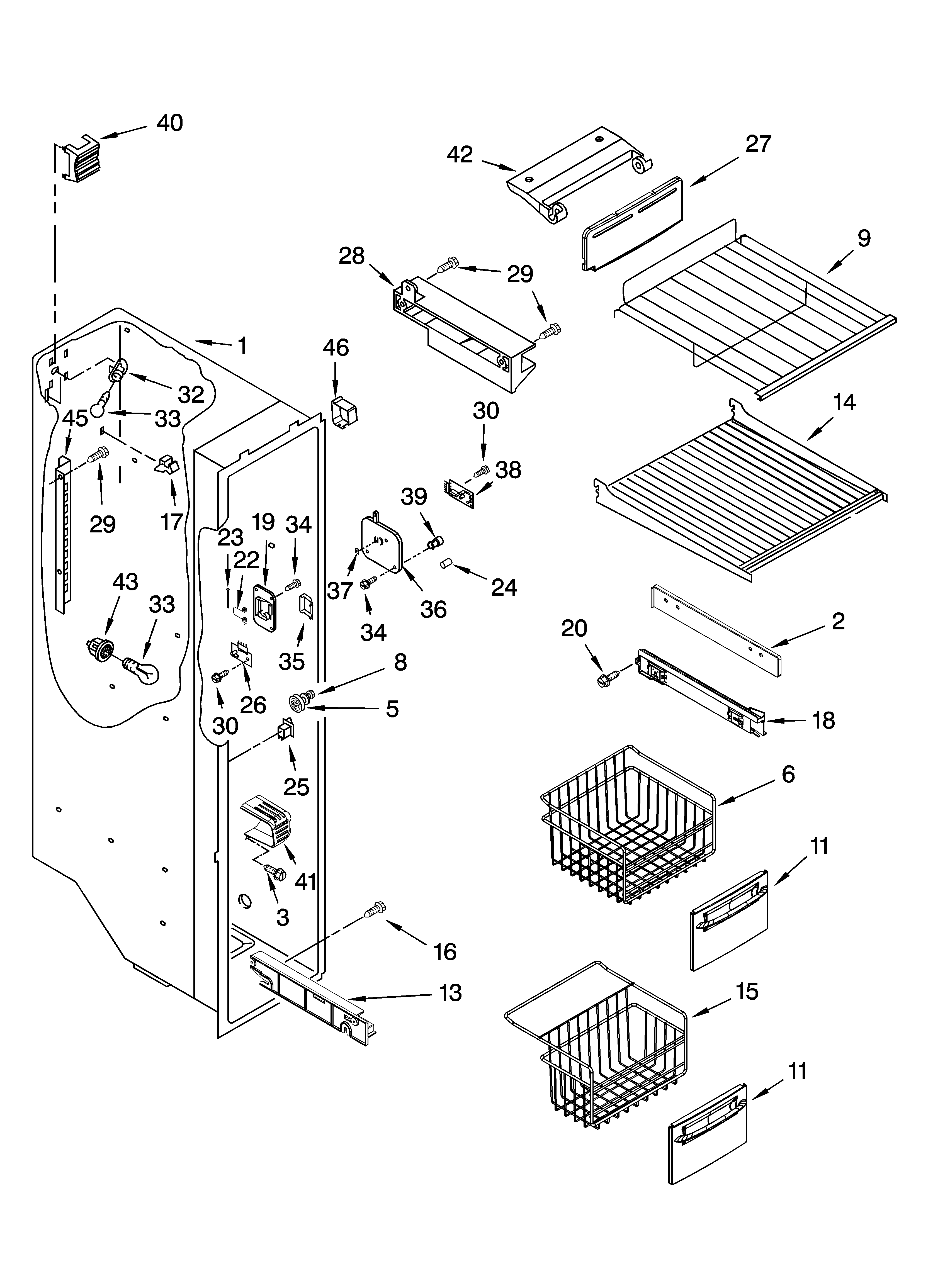 Kenmore 10644324400 freezer liner parts diagram