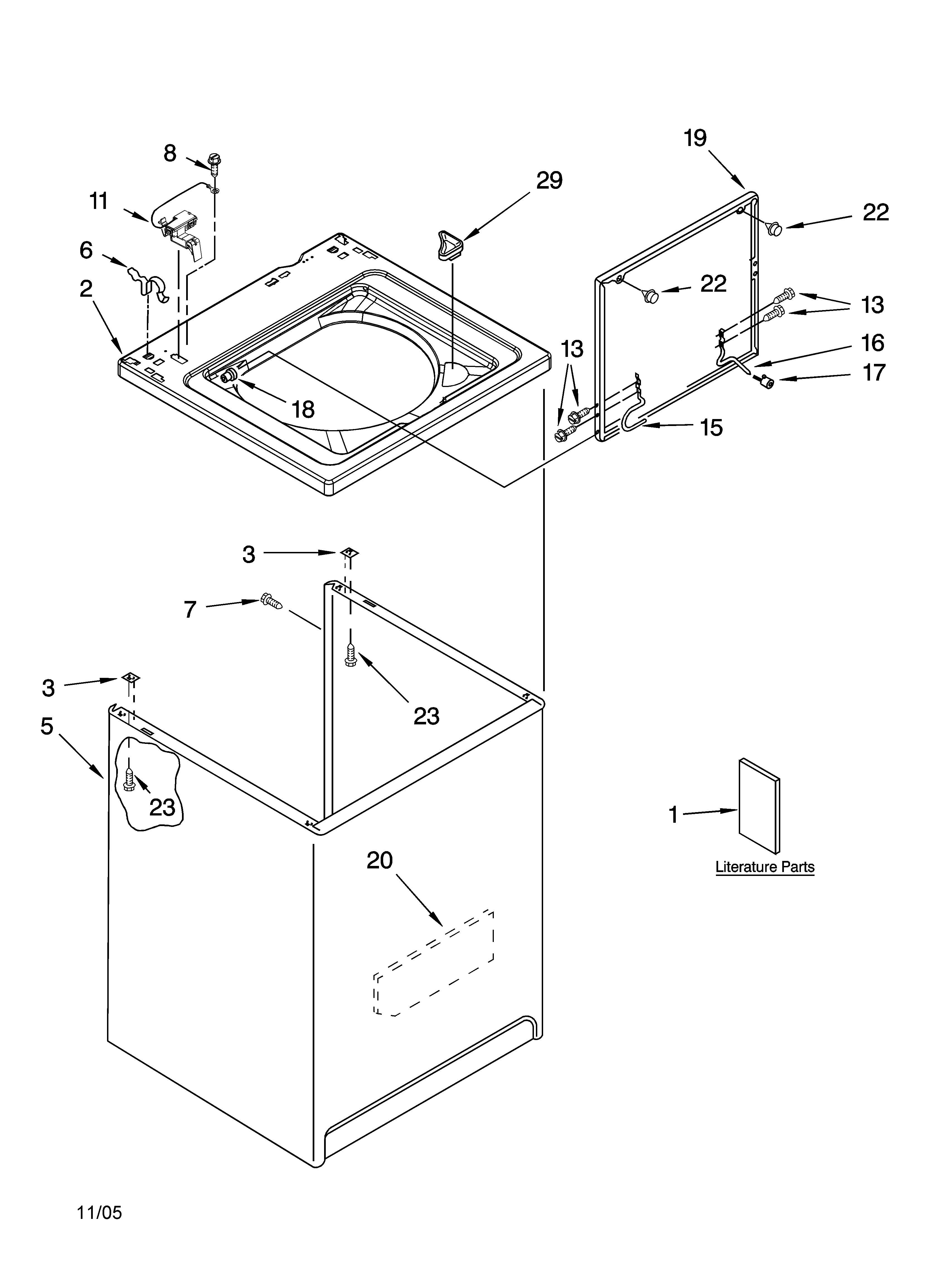 Kenmore 11026732502 top and cabinet parts diagram