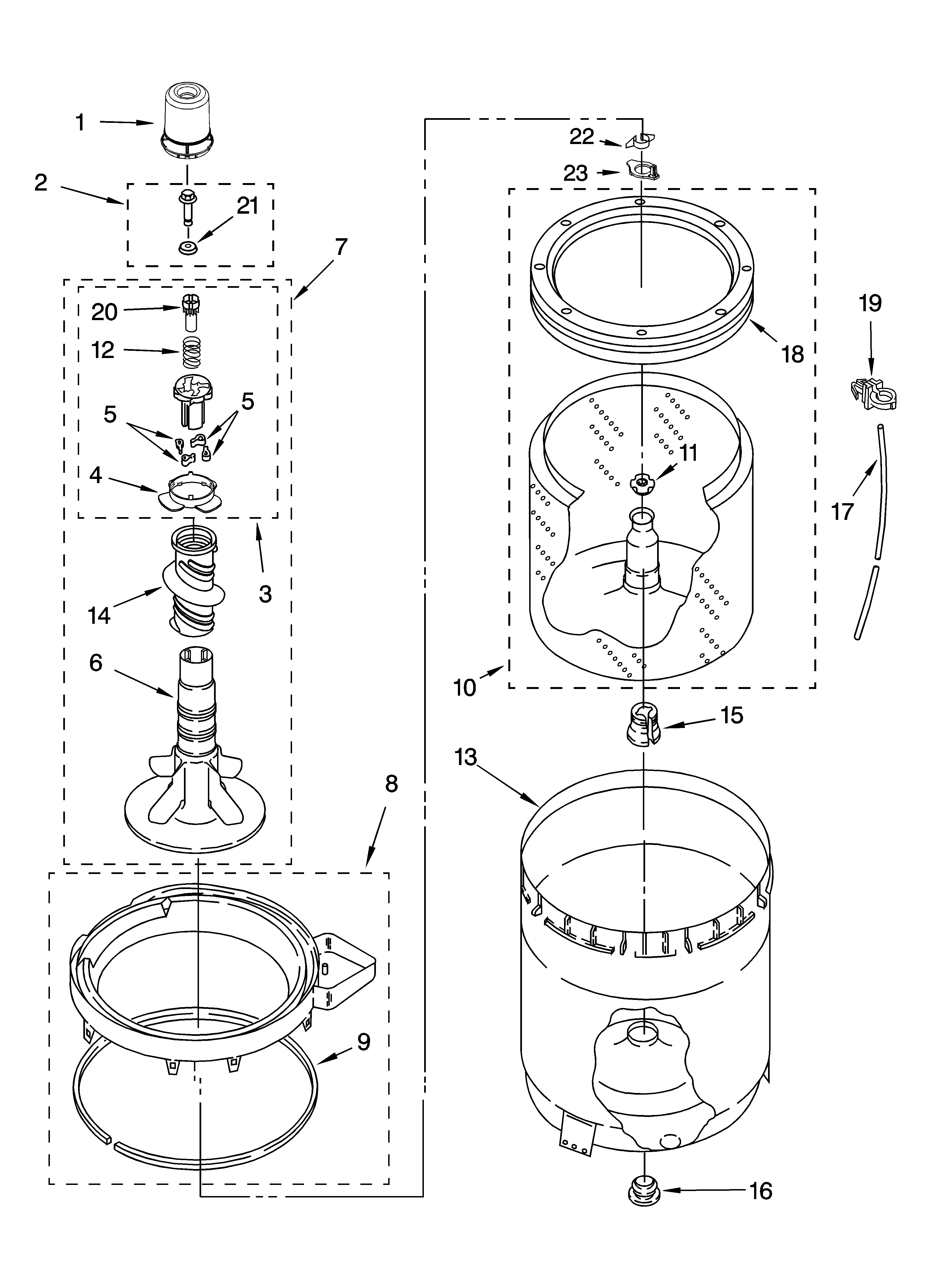 Kenmore 11026732502 agitator, basket and tub parts diagram
