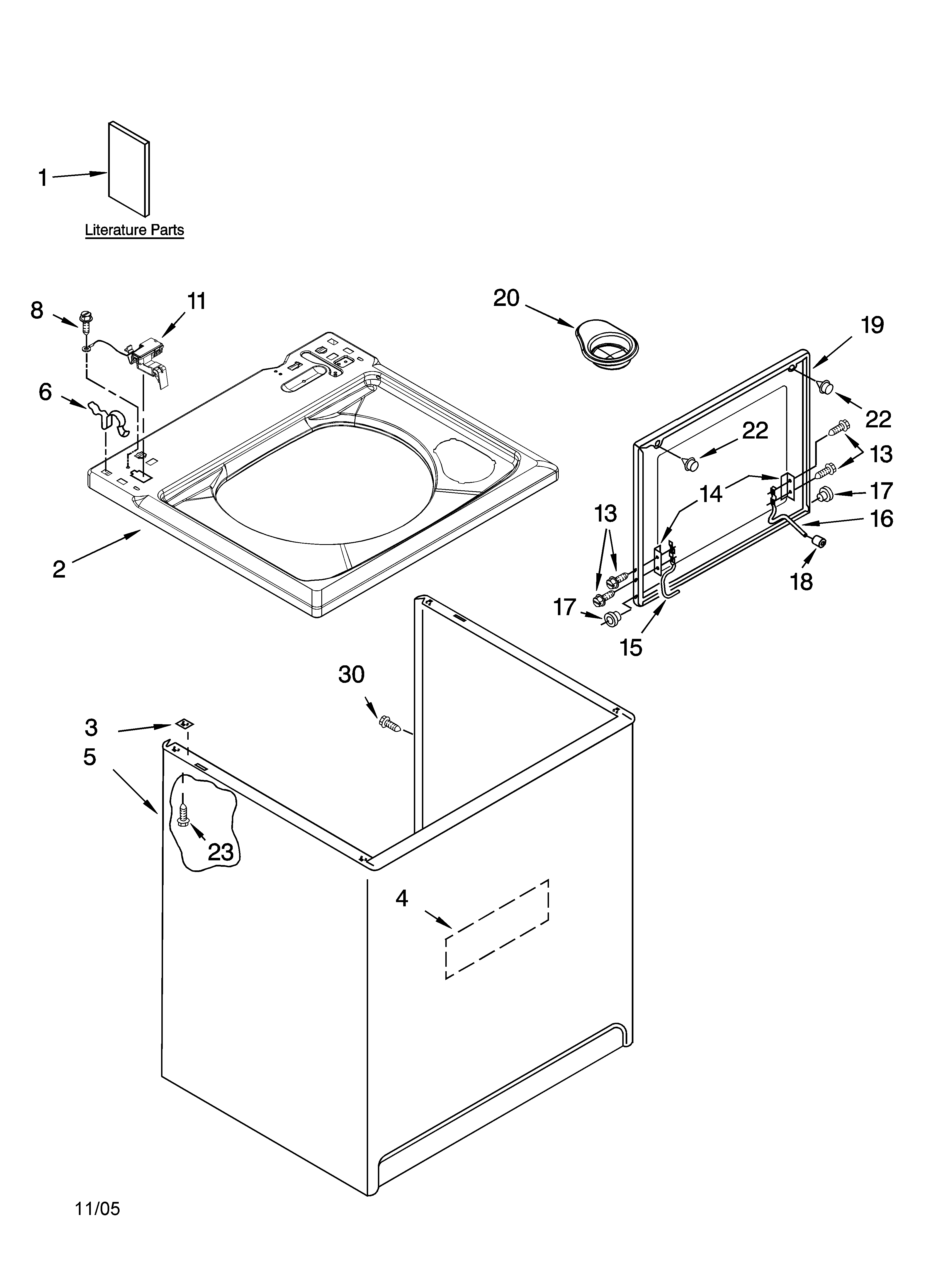Kenmore Elite 11026924502 top and cabinet parts diagram
