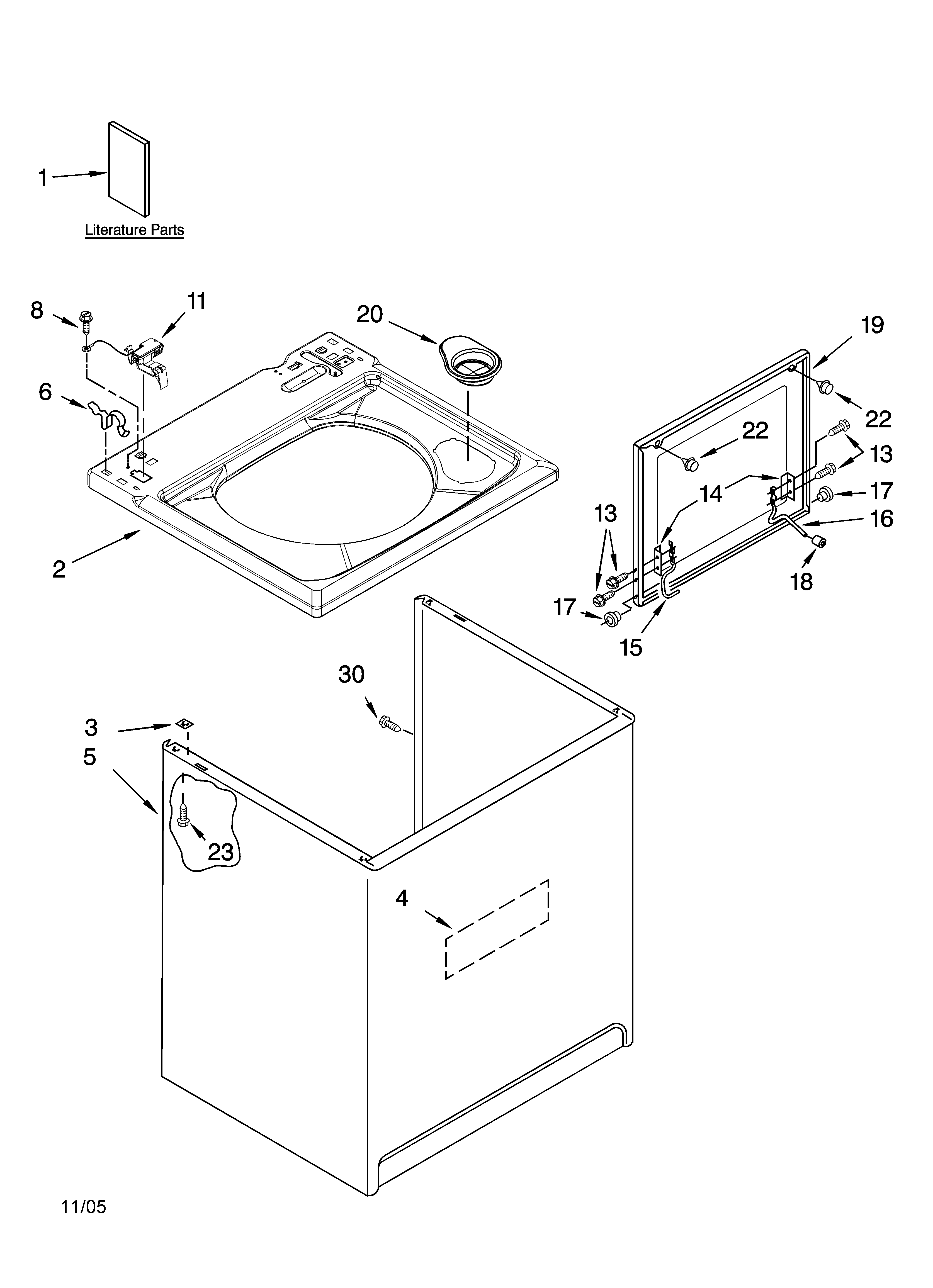 Kenmore Elite 11026962502 top and cabinet parts diagram