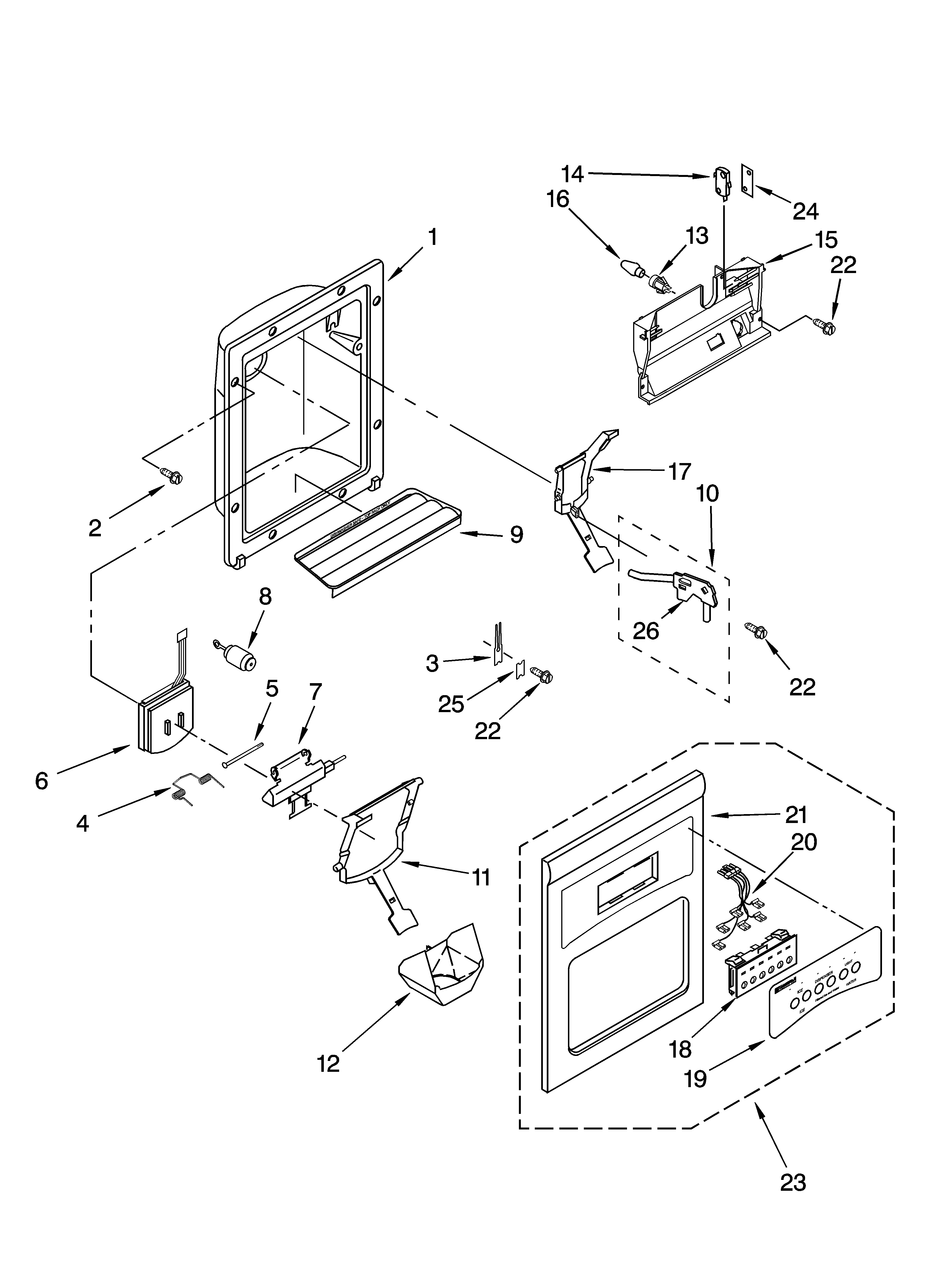 Kenmore 10655546402 dispenser front parts diagram