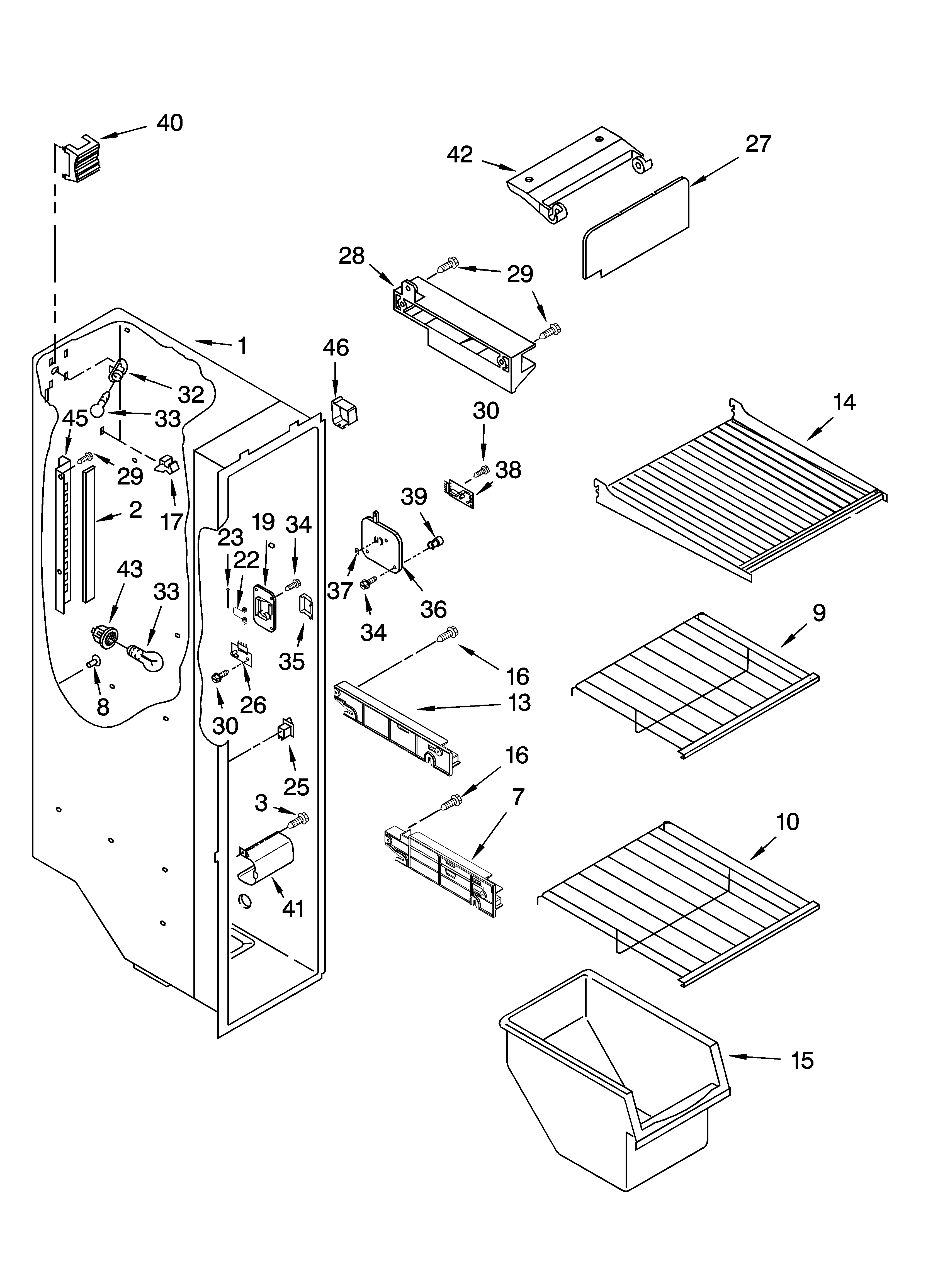 Kenmore 10656536401 freezer liner parts diagram