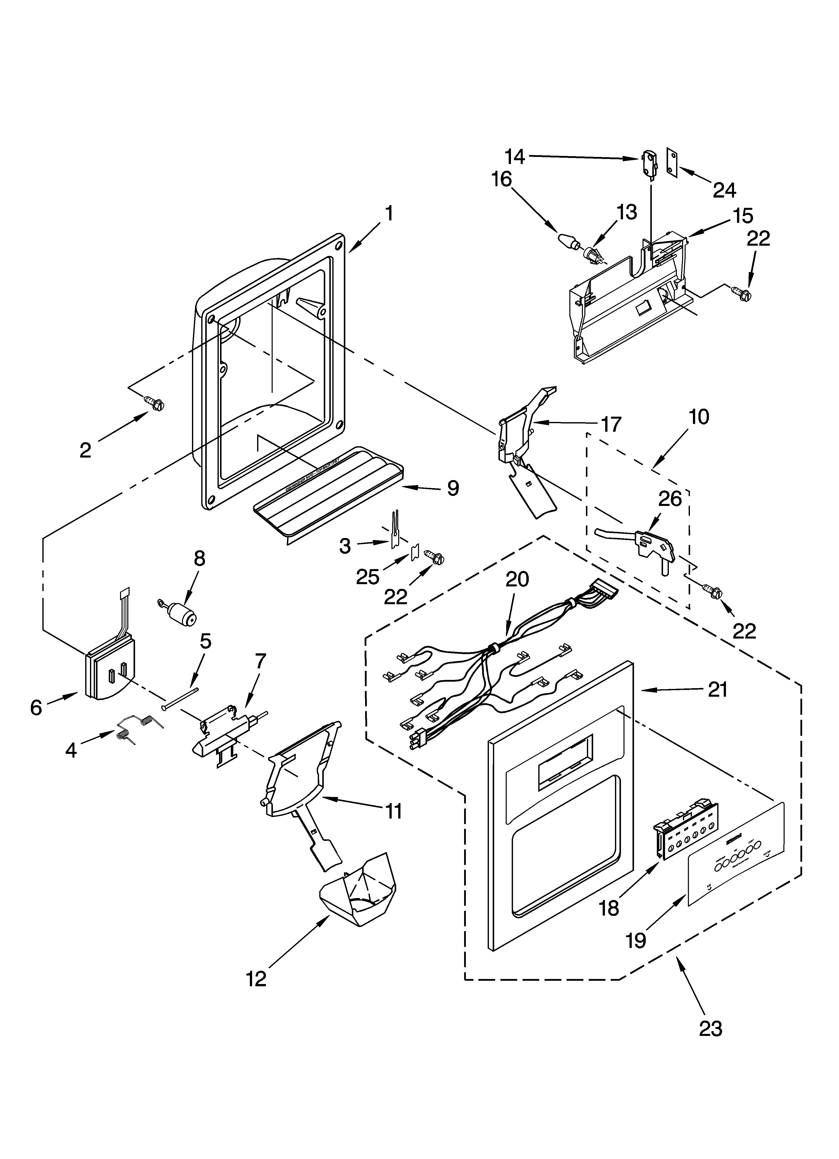 Kenmore 10656536401 dispenser front parts diagram