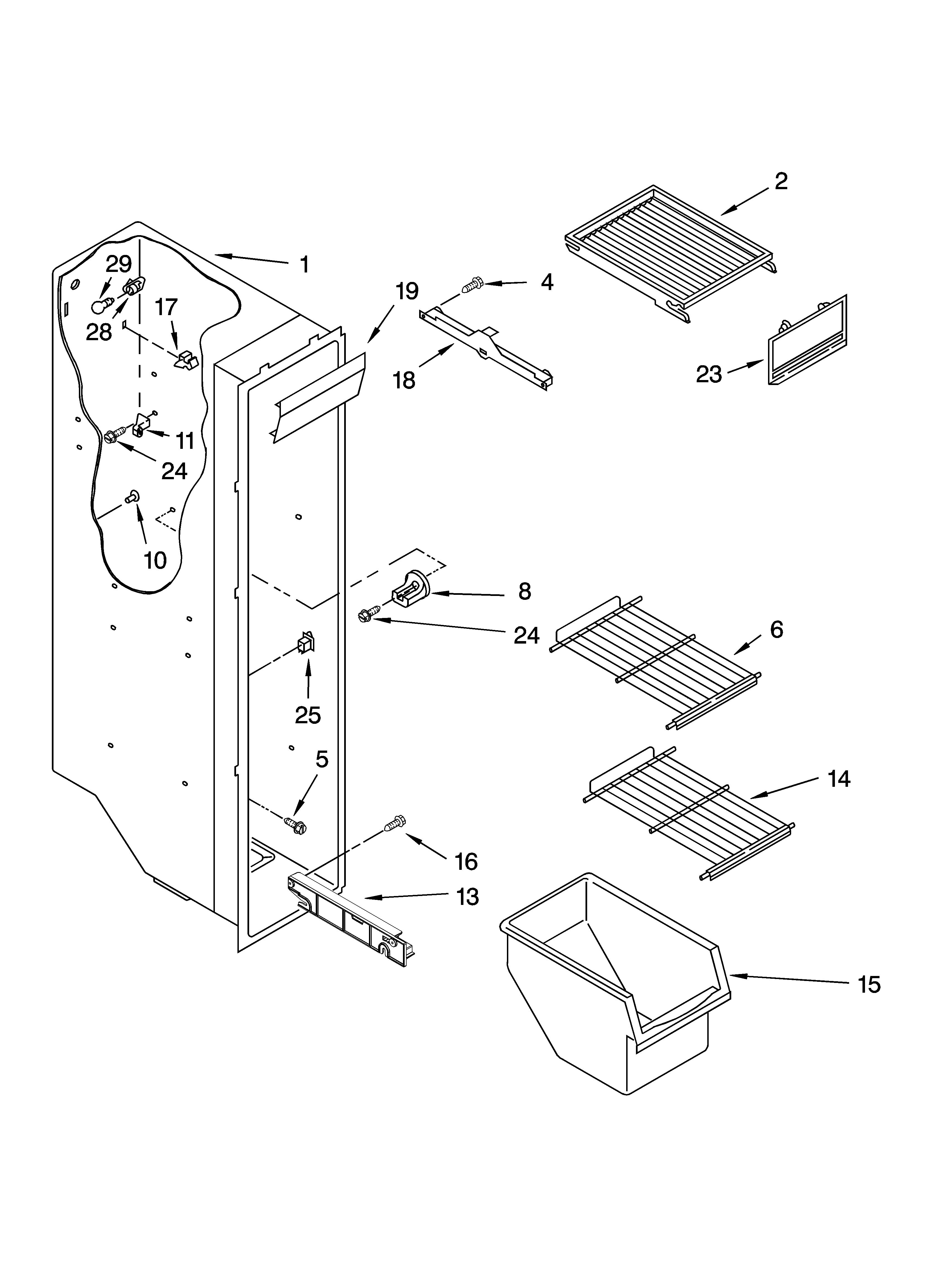 Kenmore 10656586501 freezer liner parts diagram