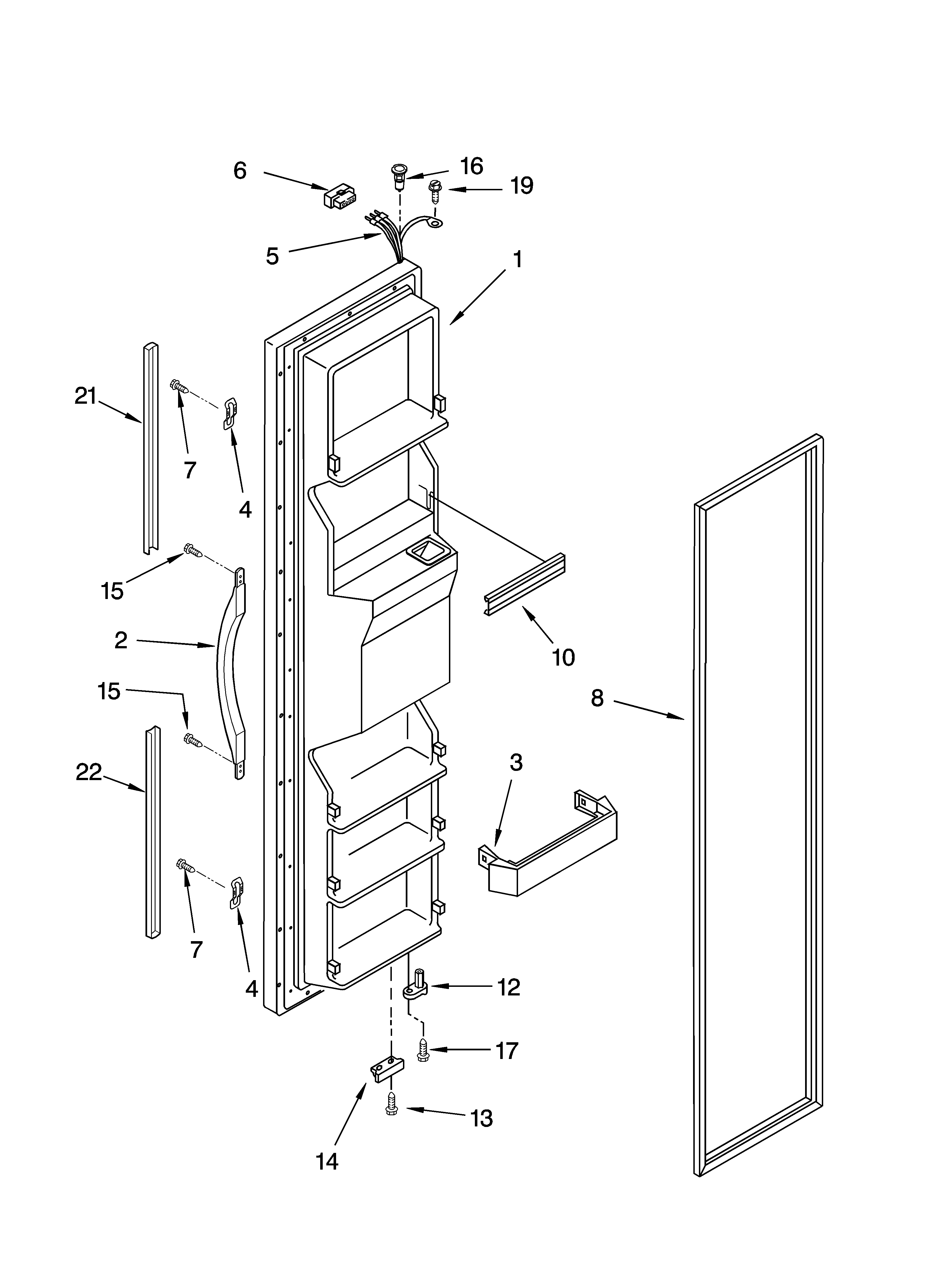 Kenmore 10656586501 freezer door parts diagram