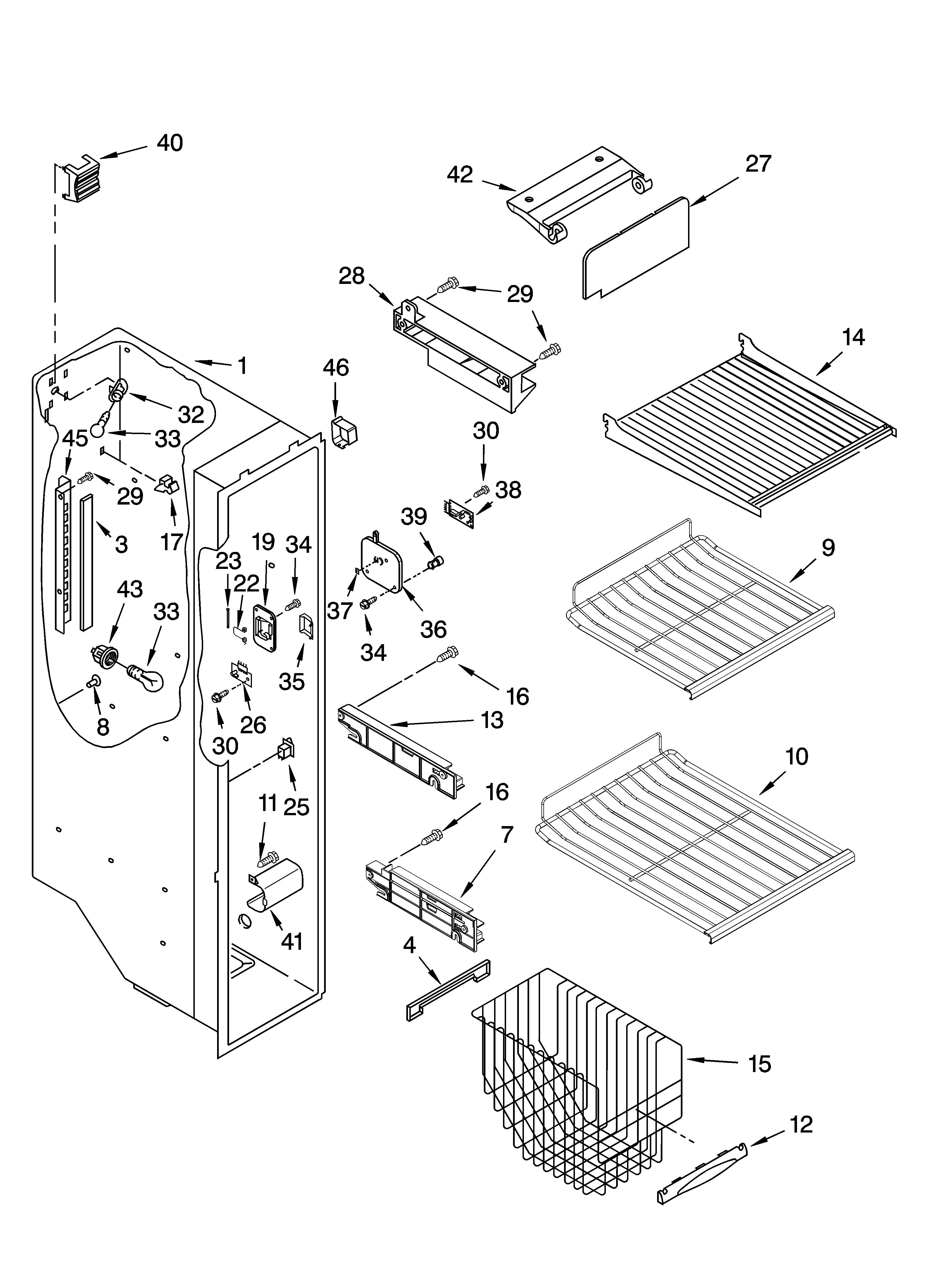 Kenmore 10656676501 freezer liner parts diagram