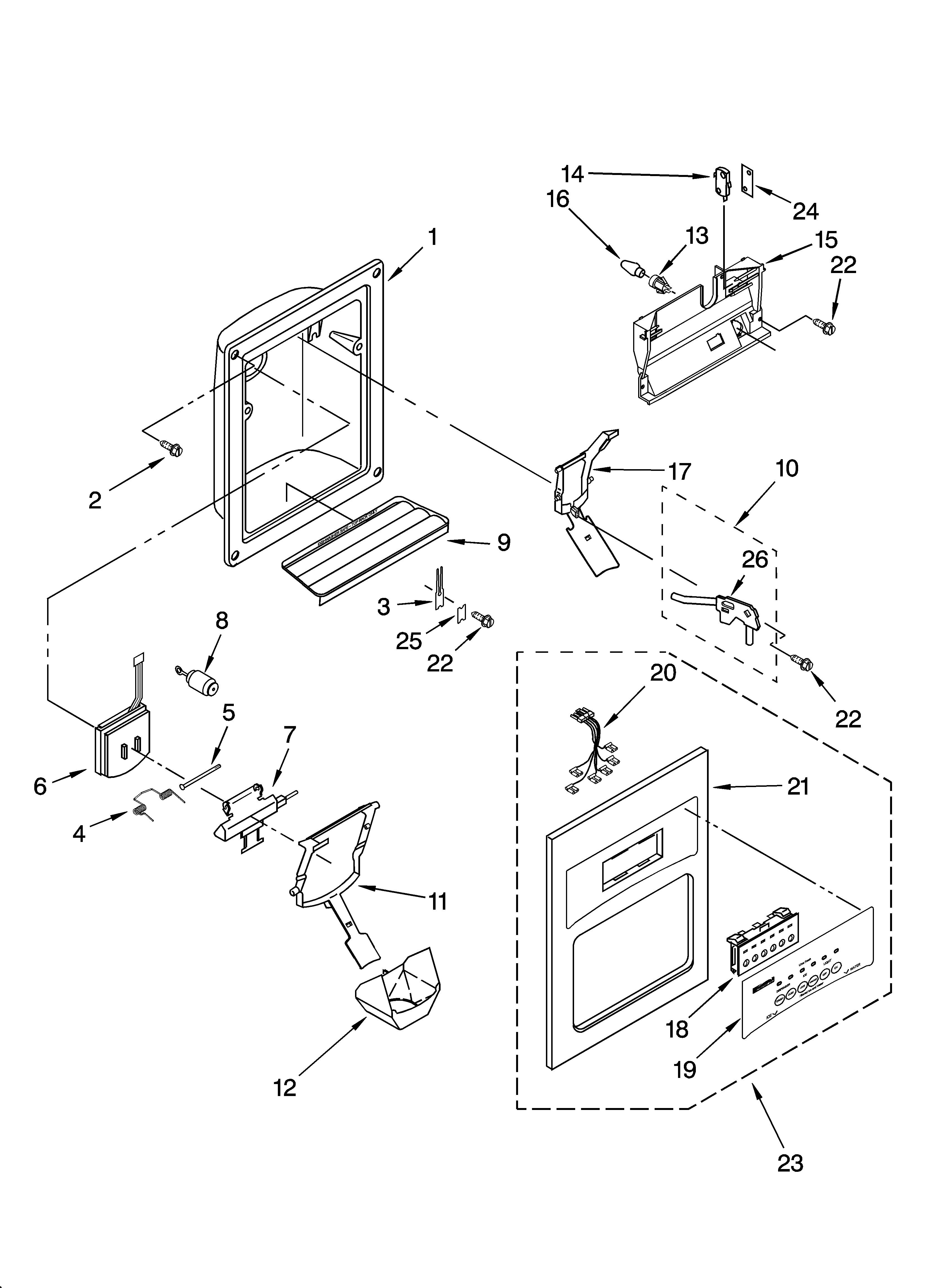Kenmore 10656676501 dispenser front parts diagram
