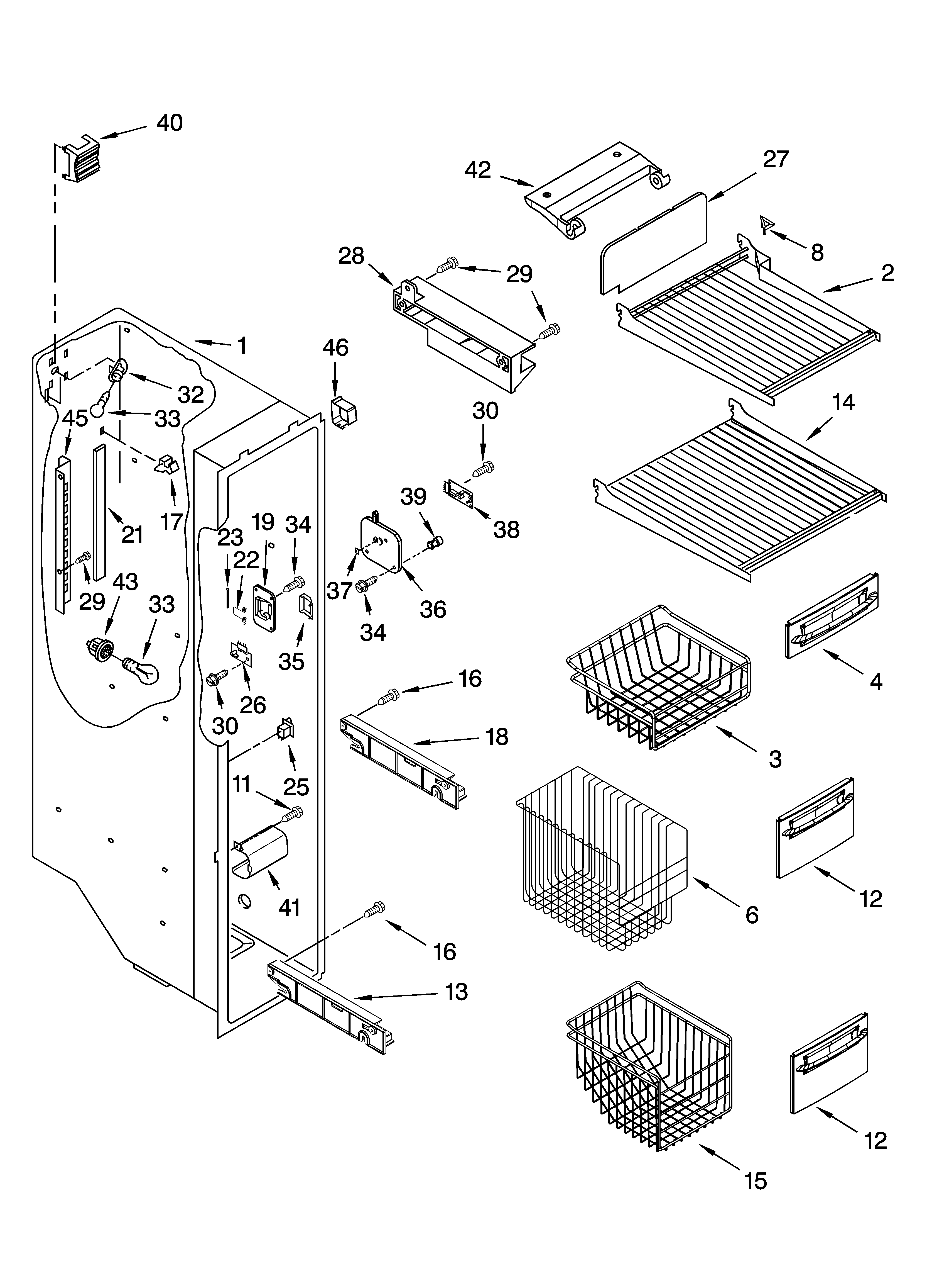 Kenmore Elite 10656714500 freezer liner parts diagram