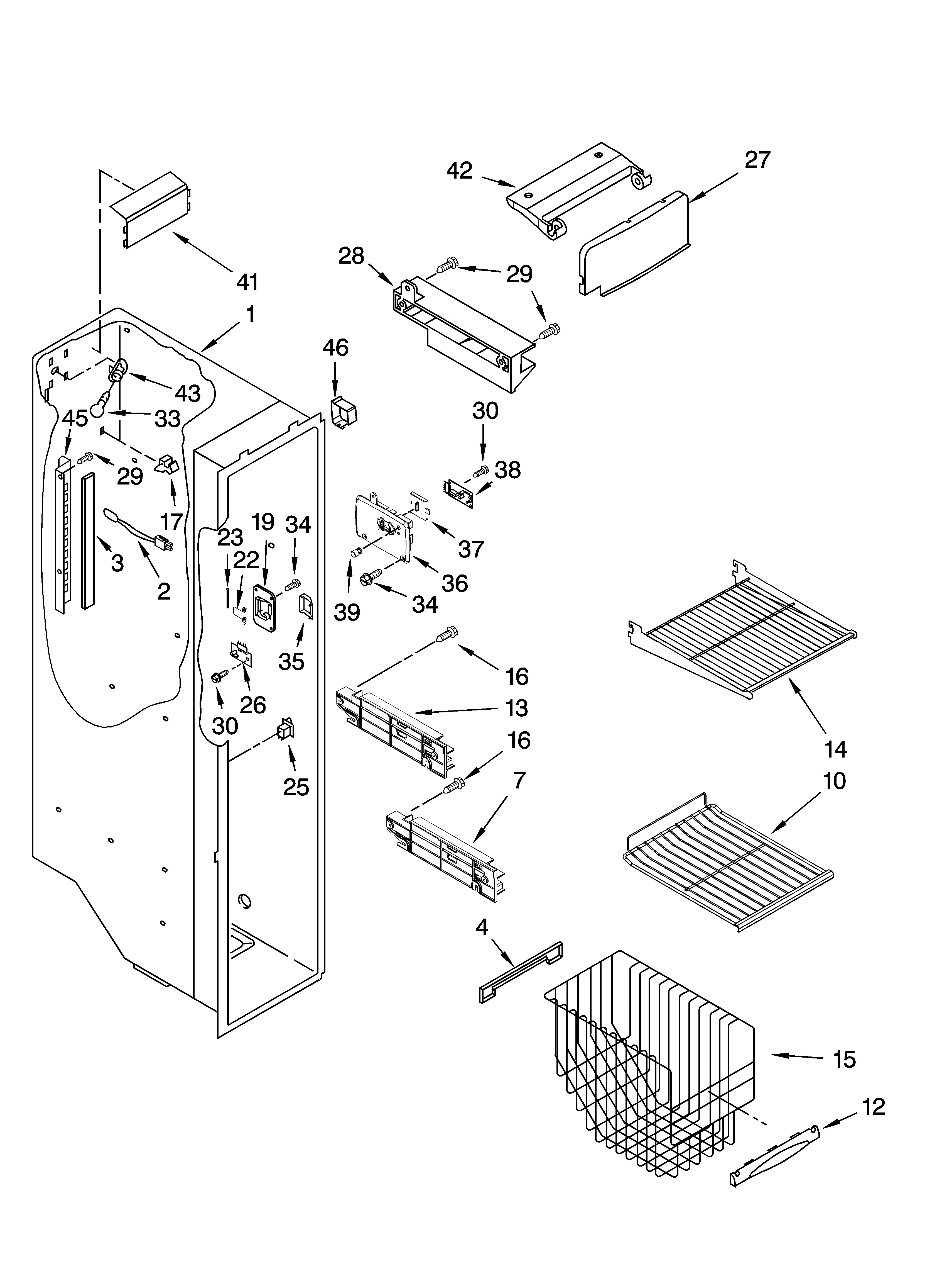 Kenmore 10656176501 freezer liner parts diagram