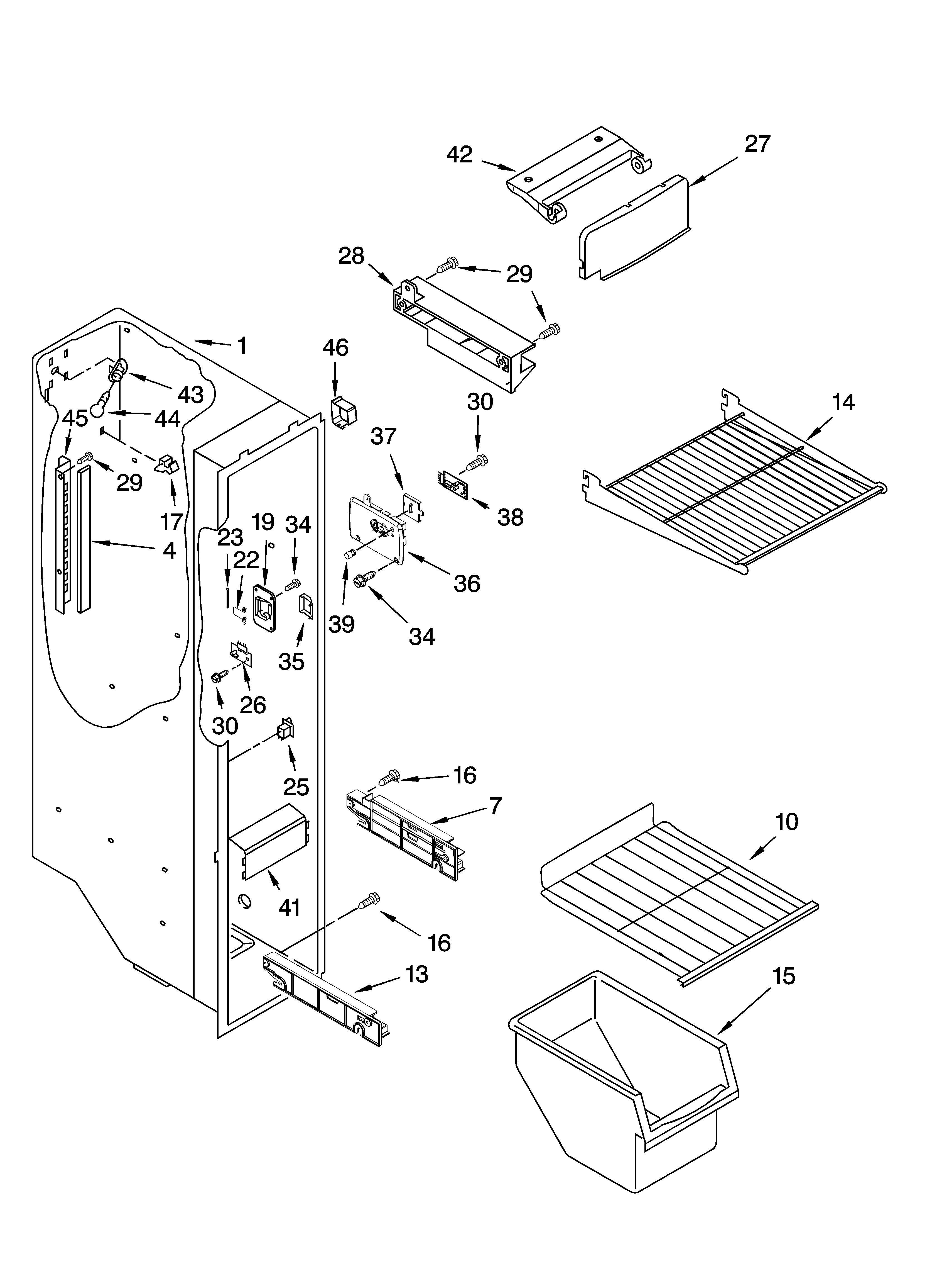 Kenmore 10656236401 freezer liner parts diagram