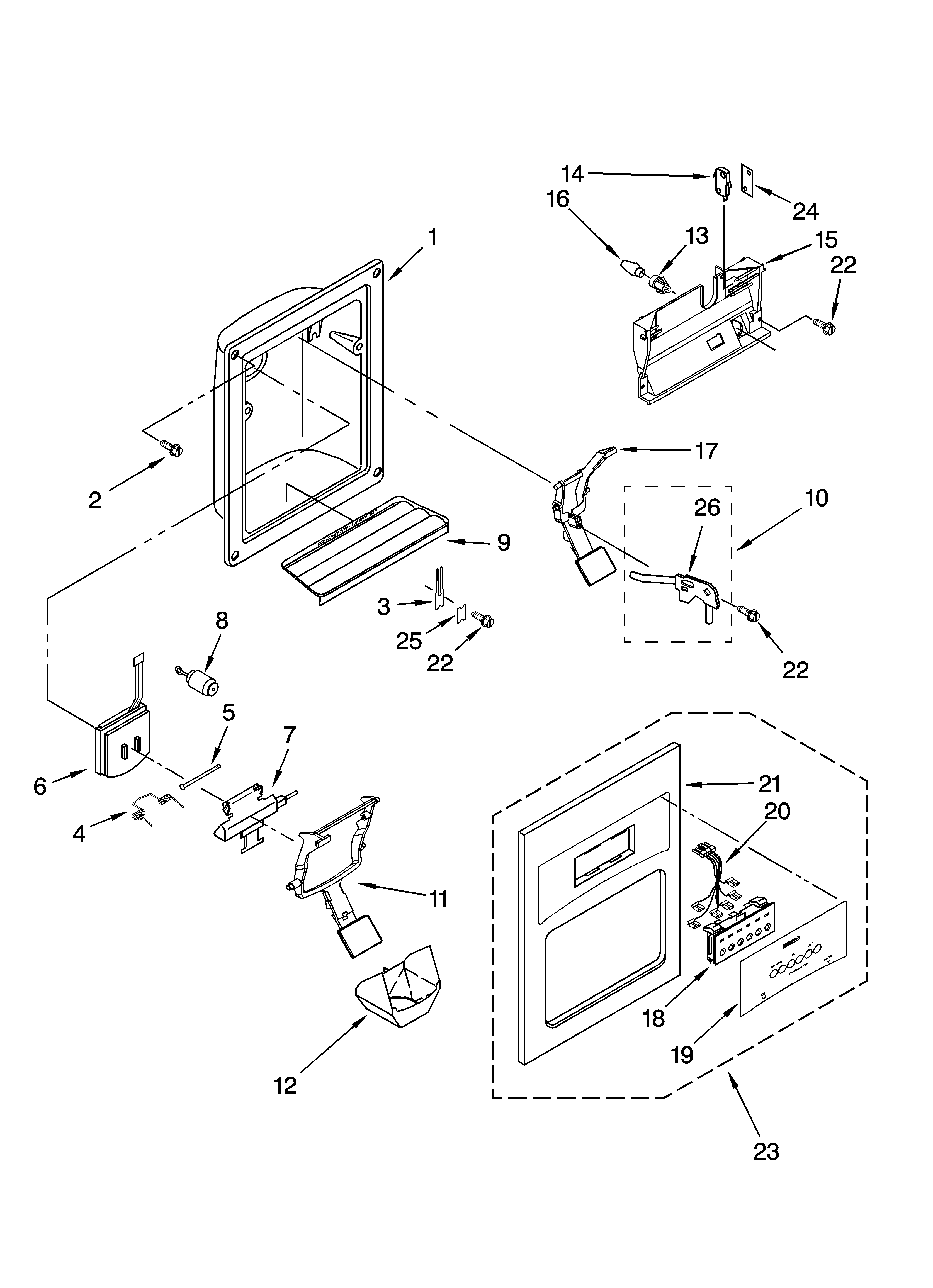 Kenmore 10656236401 dispenser front parts diagram