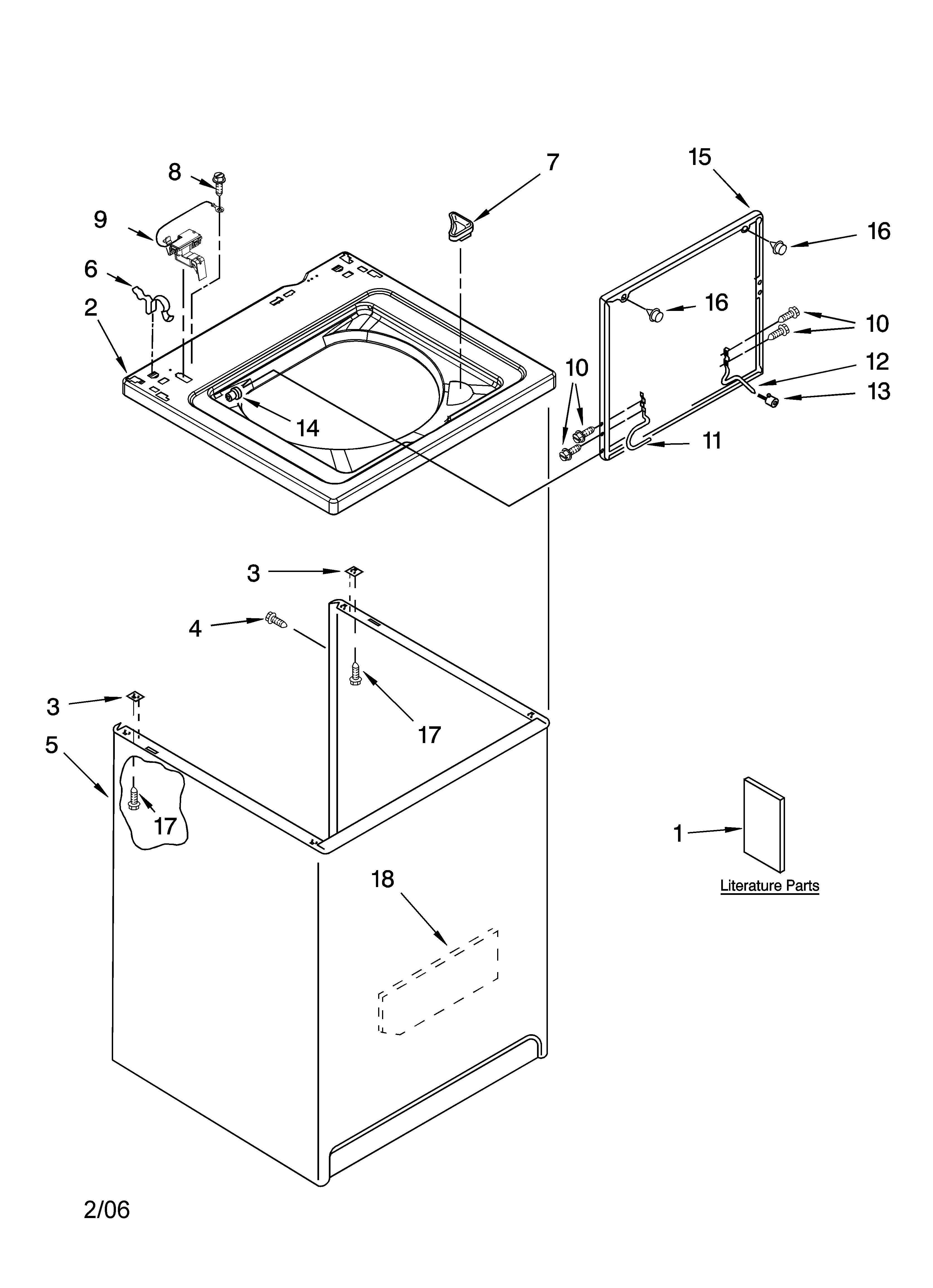 Kenmore 11016852503 top and cabinet parts diagram