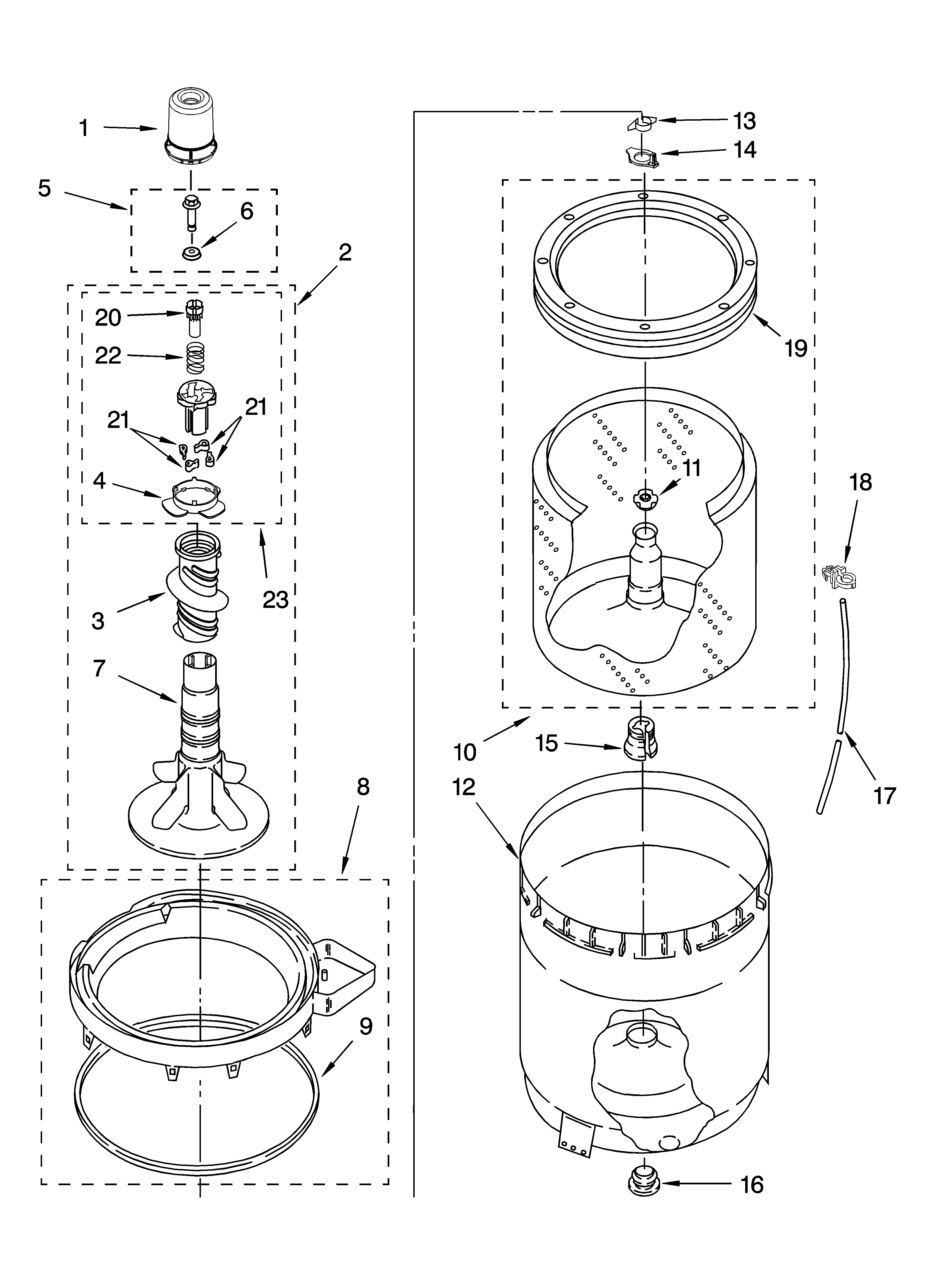 Kenmore 11016852503 agitator, basket and tub parts diagram