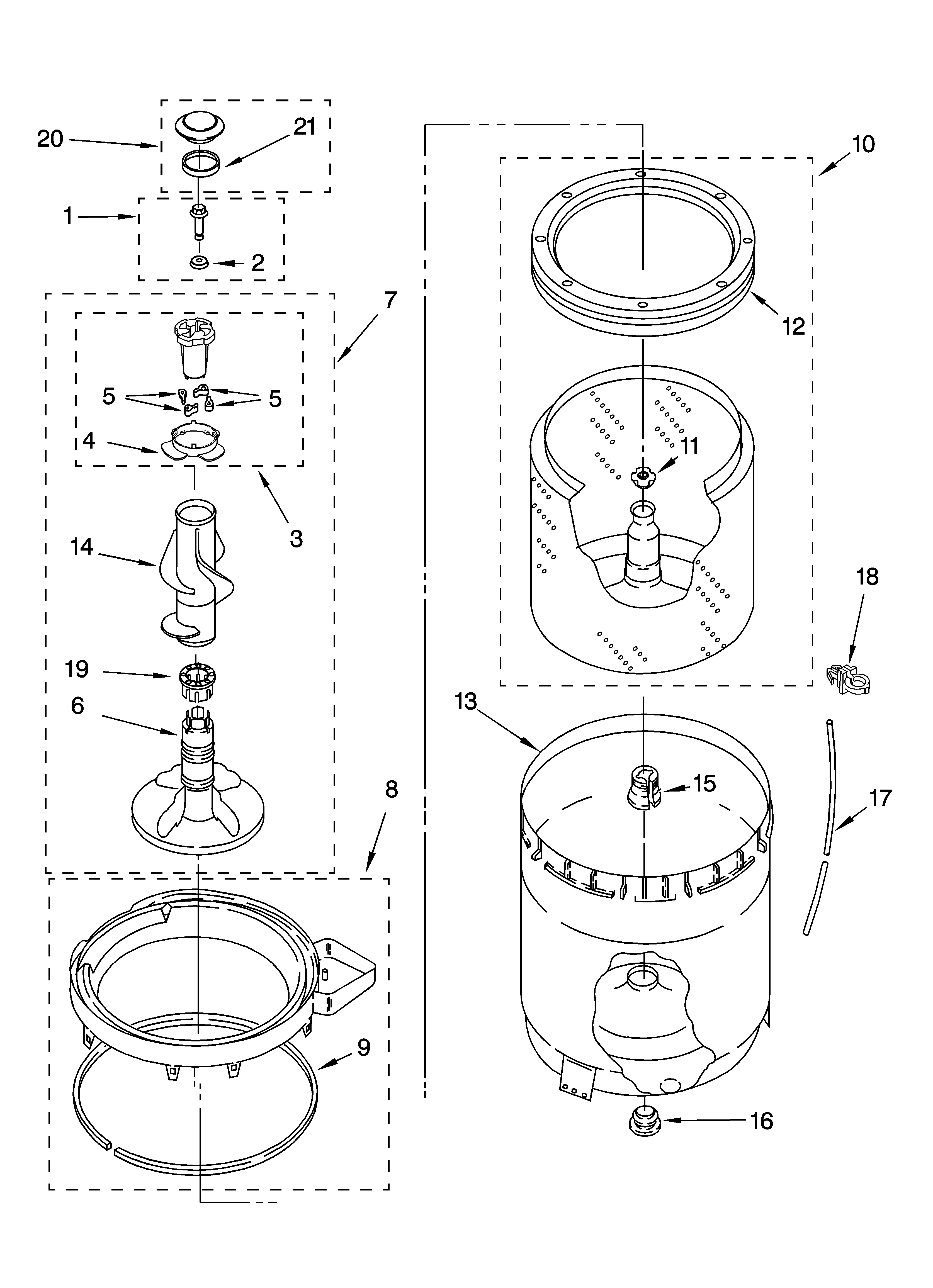 Kenmore 11026642503 agitator, basket and tub parts diagram