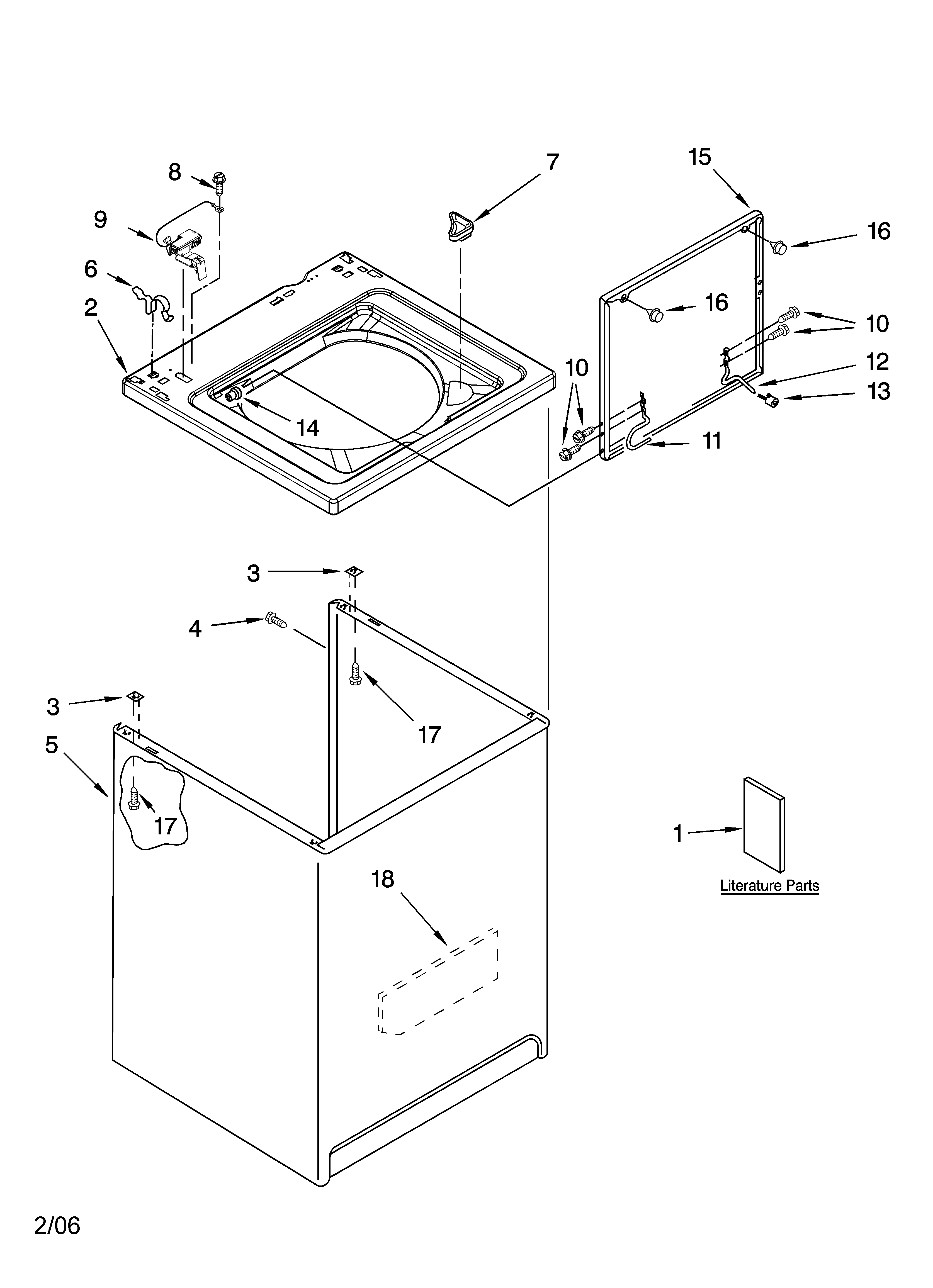 Kenmore 11026882503 top and cabinet parts diagram