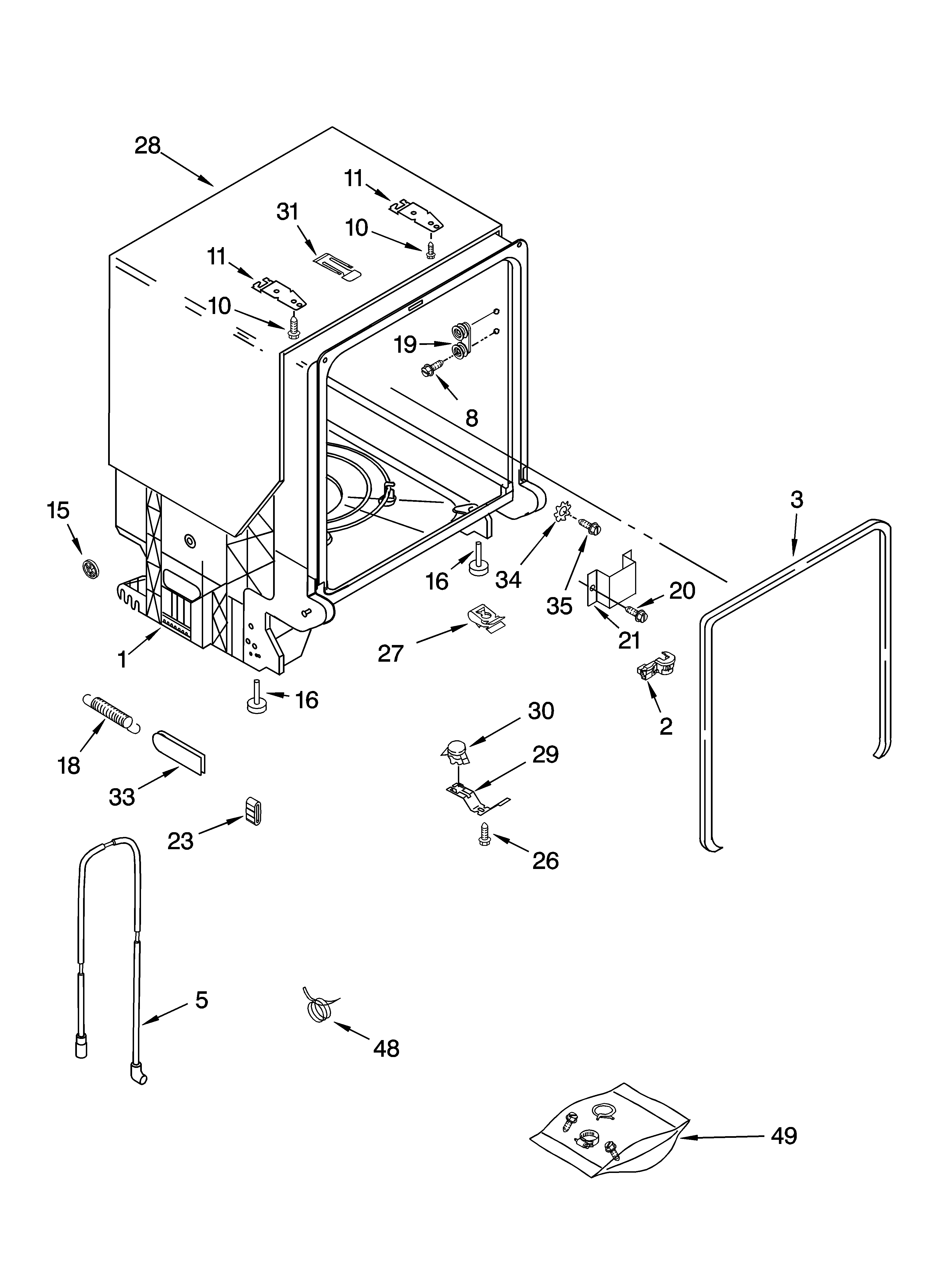 Kenmore 66517019403 tub and frame parts diagram