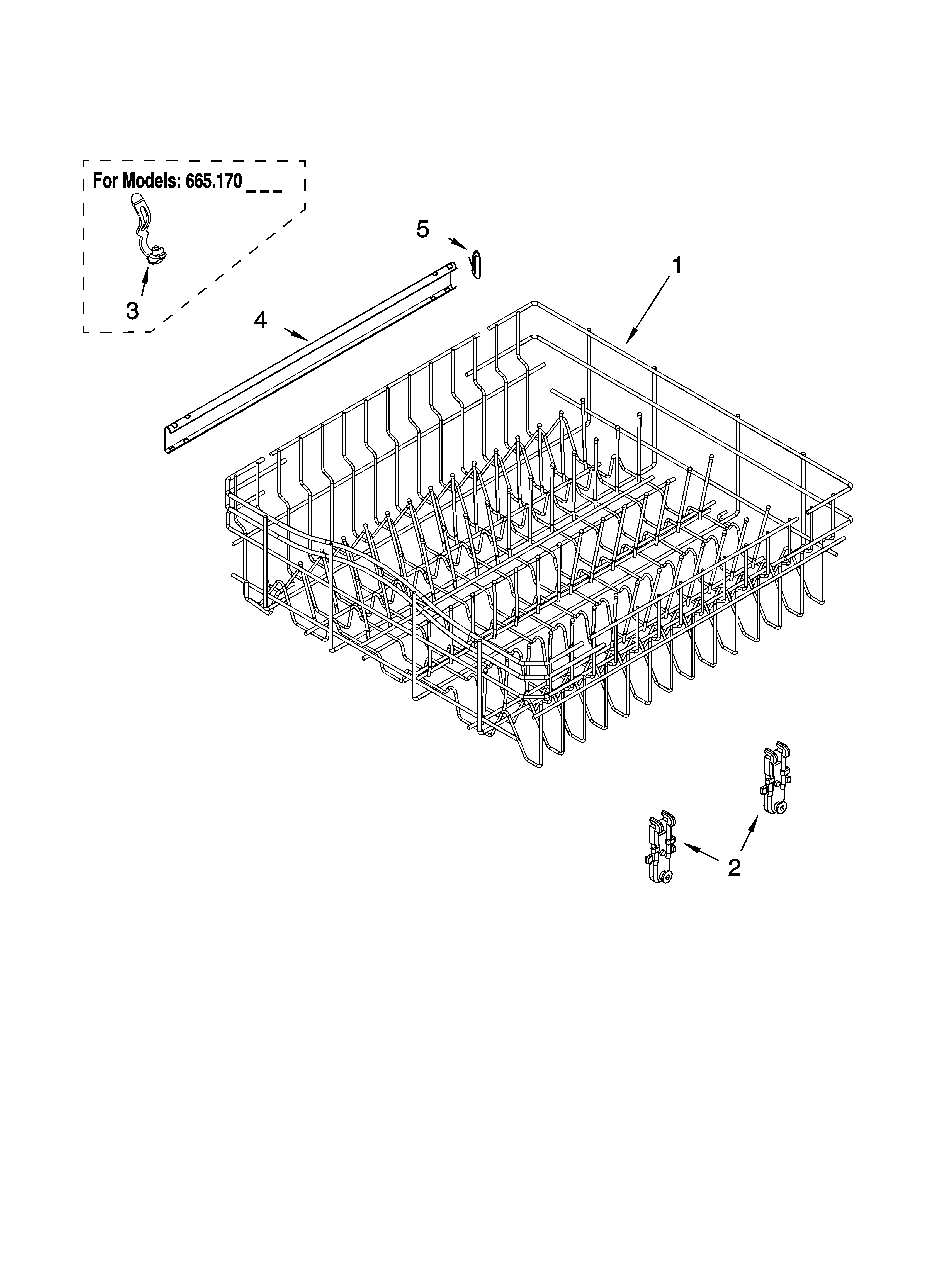 Kenmore 66517019403 upper rack and track parts diagram