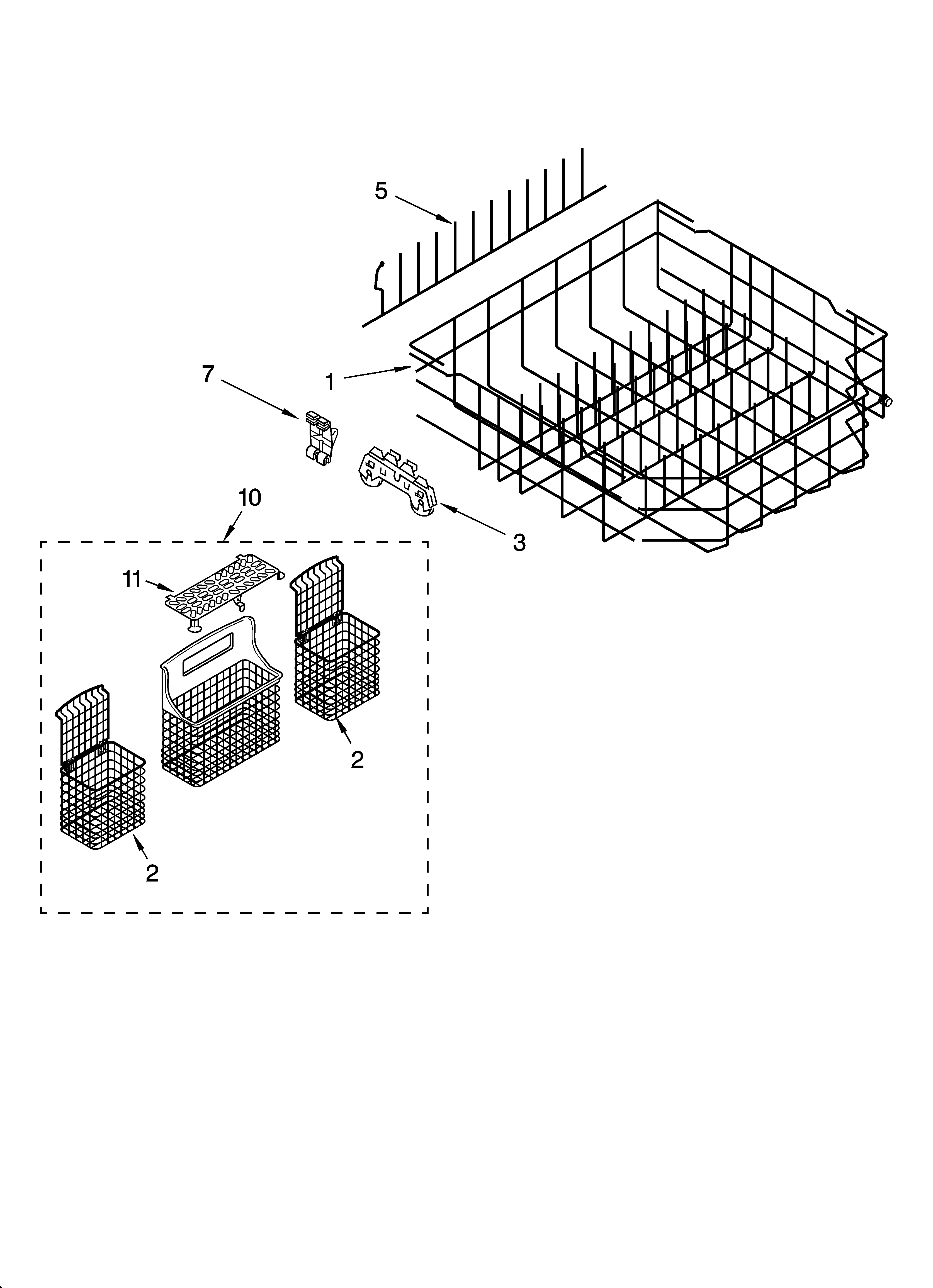 Kenmore 66517033403 lower rack parts, optional parts (not included) diagram
