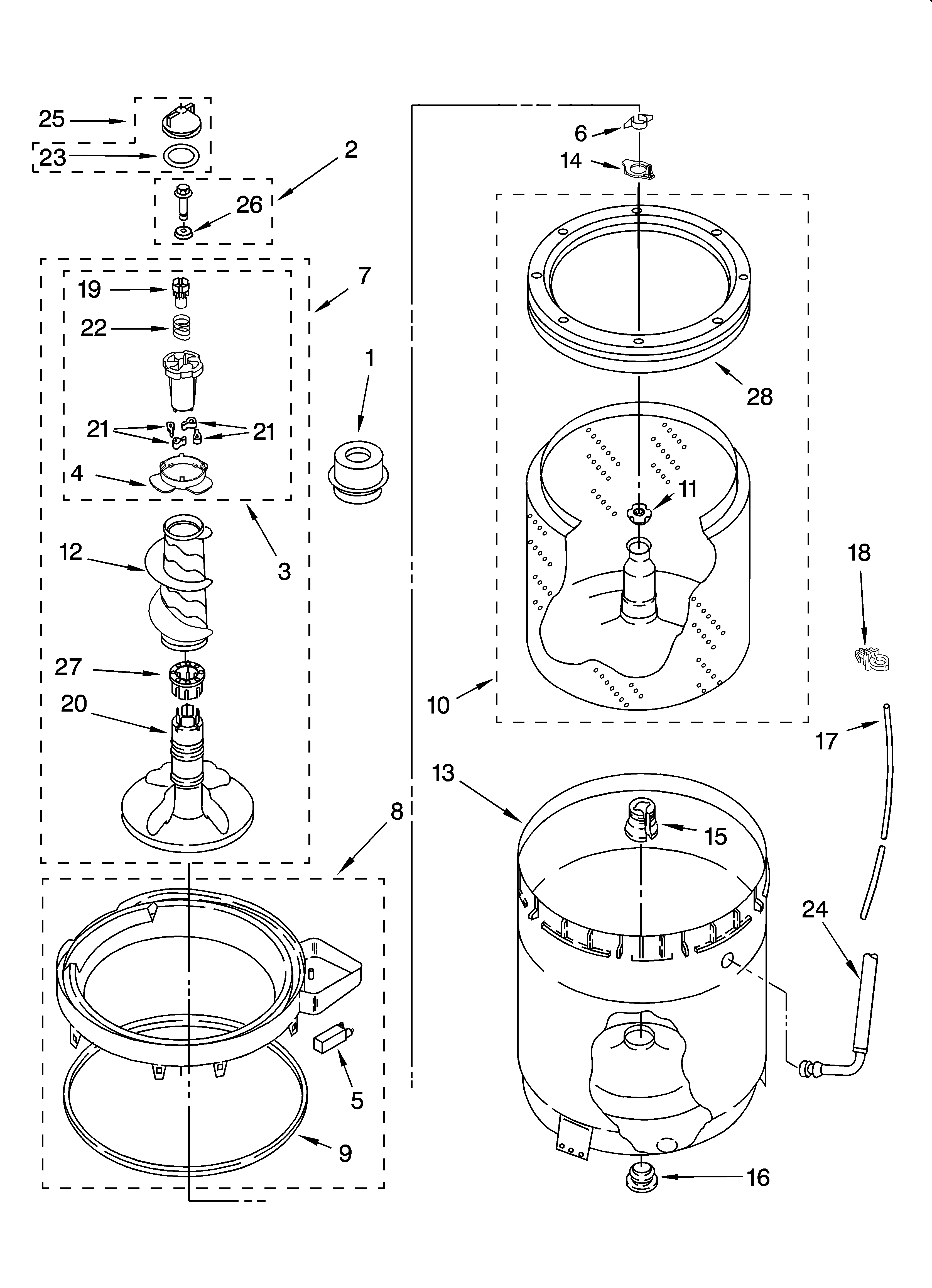 Kenmore Elite 11016964503 agitator, basket and tub parts diagram
