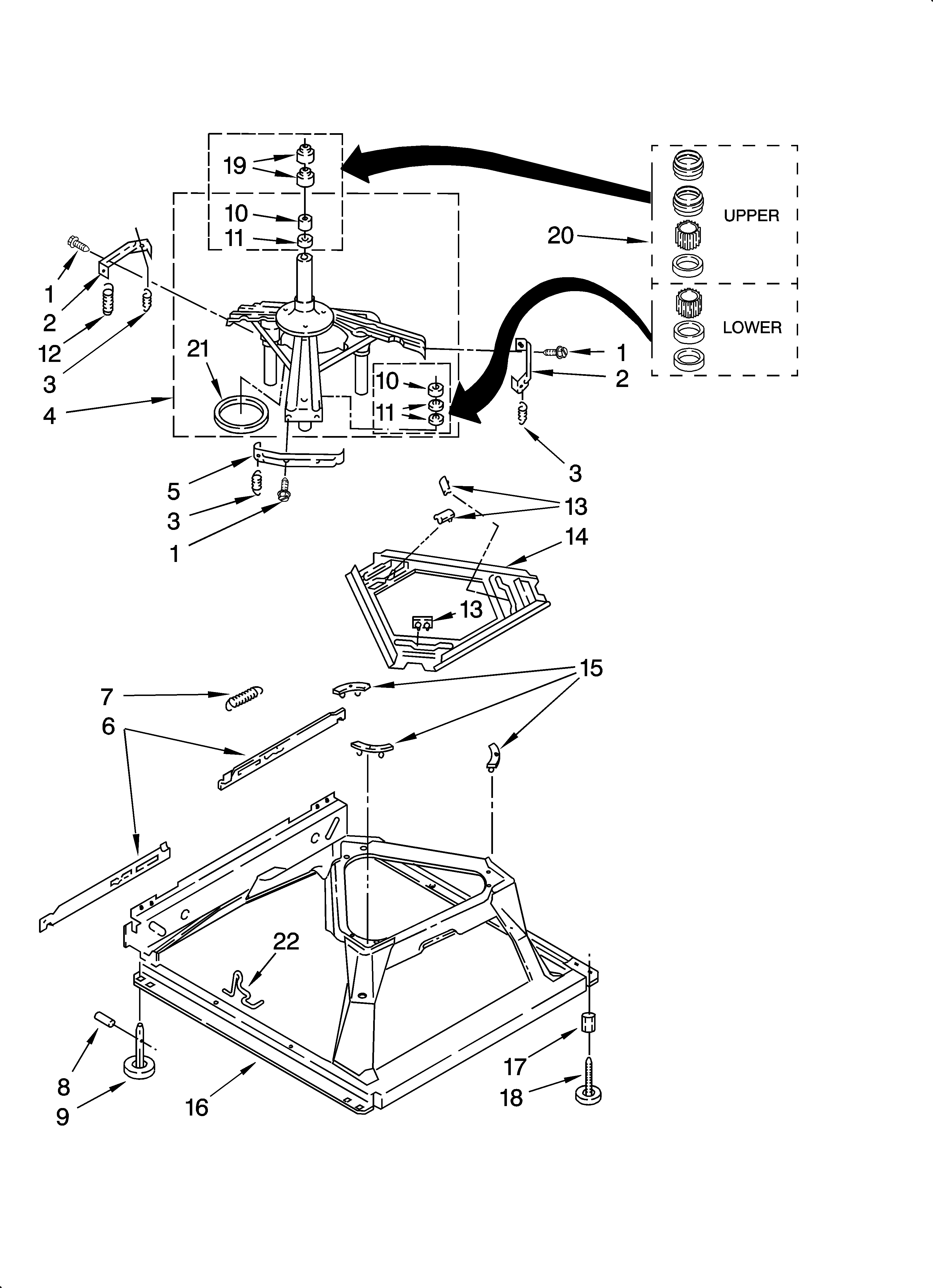 Kenmore Elite 11016964503 machine base parts diagram