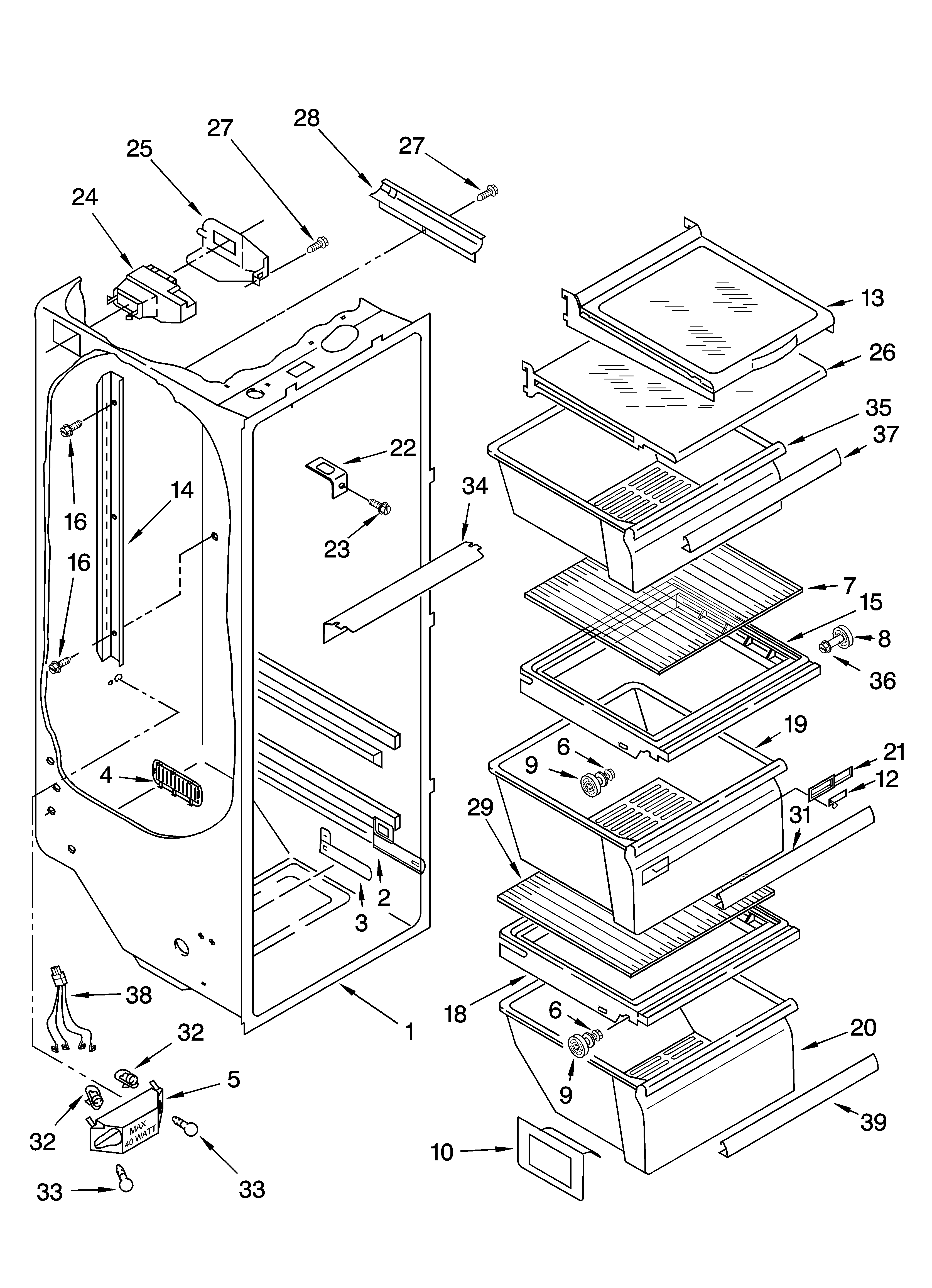 Kenmore 10644564600 refrigerator liner parts diagram