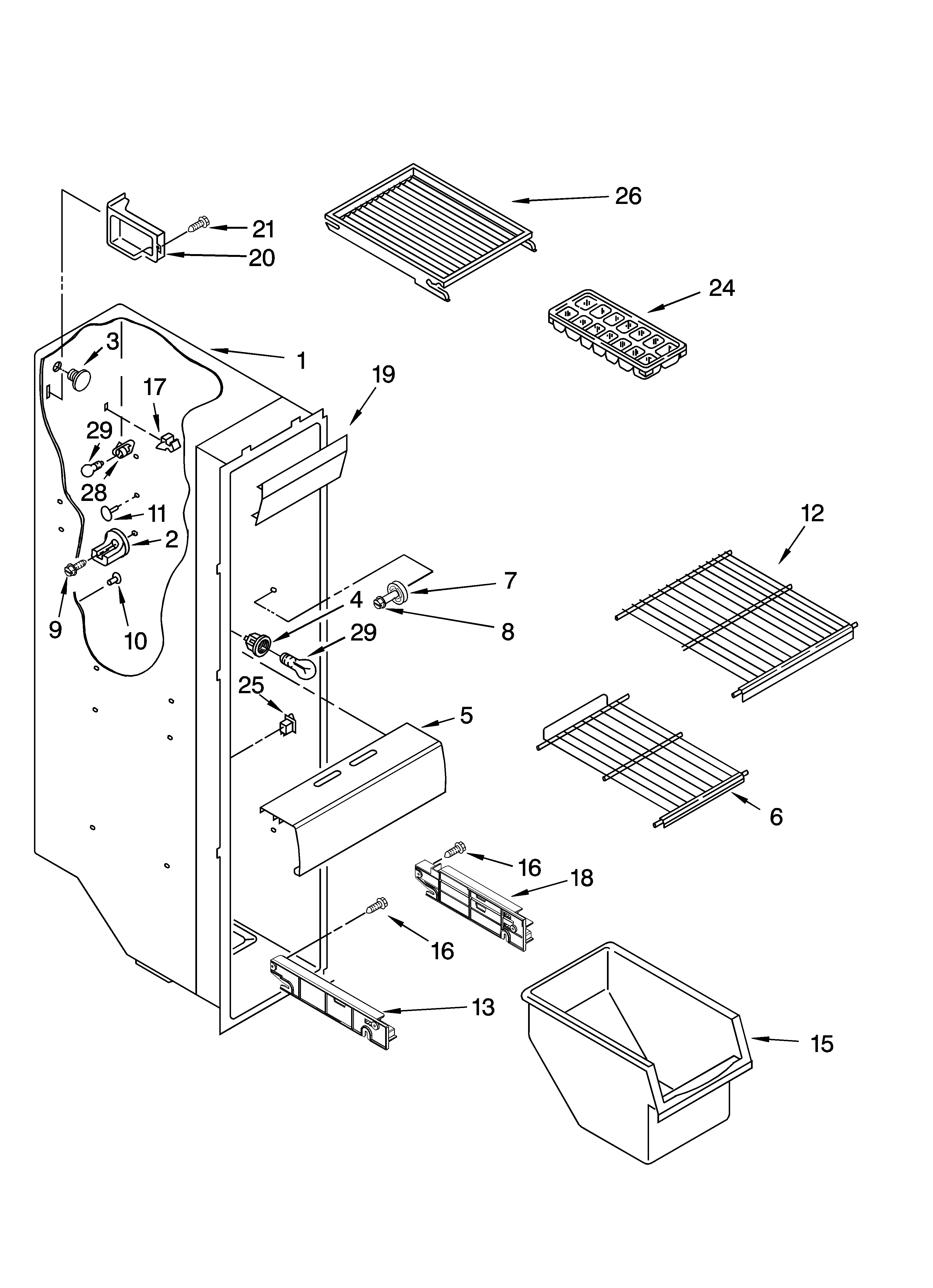 Kenmore 10644564600 freezer liner parts diagram