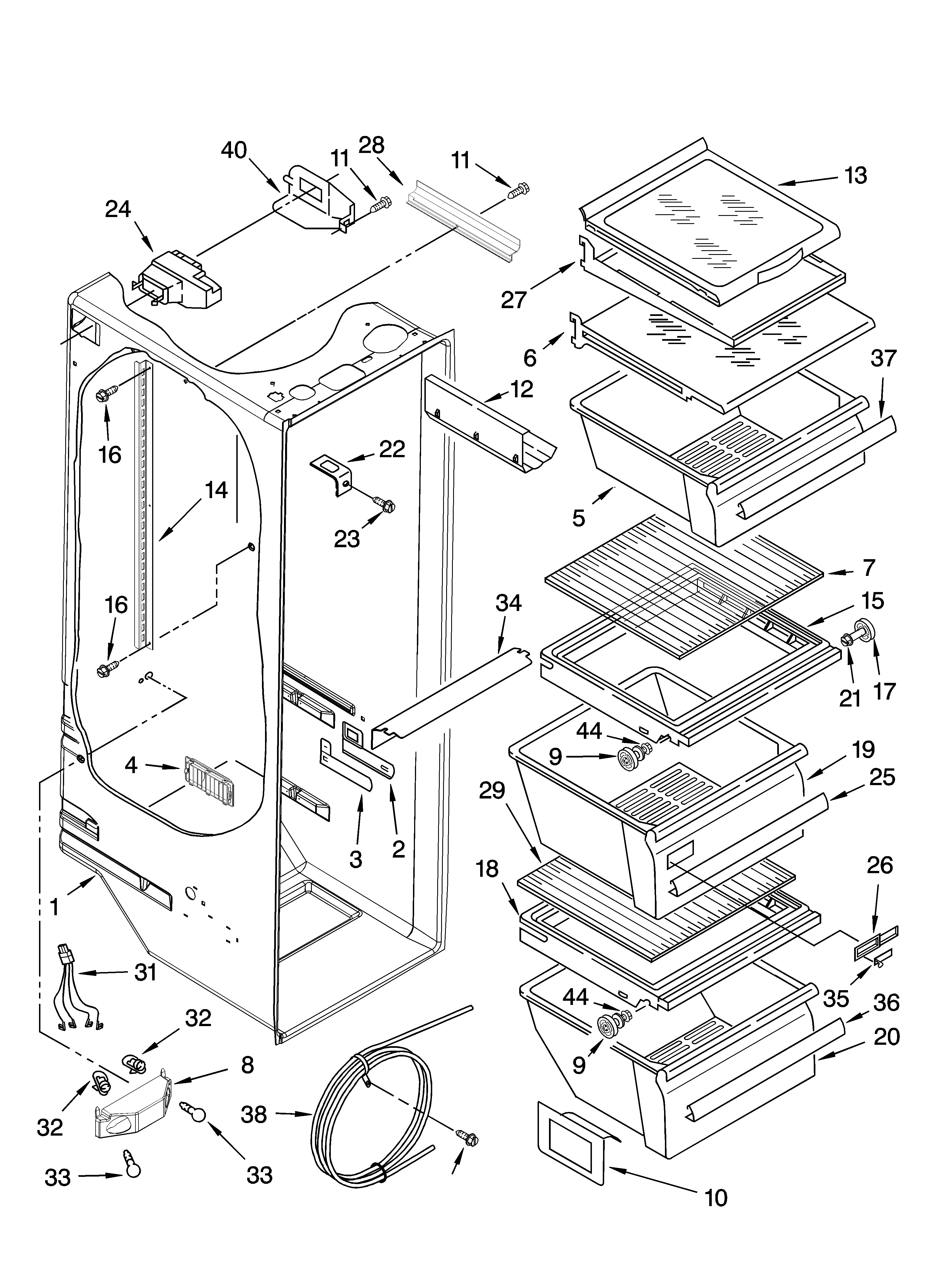 Kenmore 10656793600 refrigerator liner parts diagram