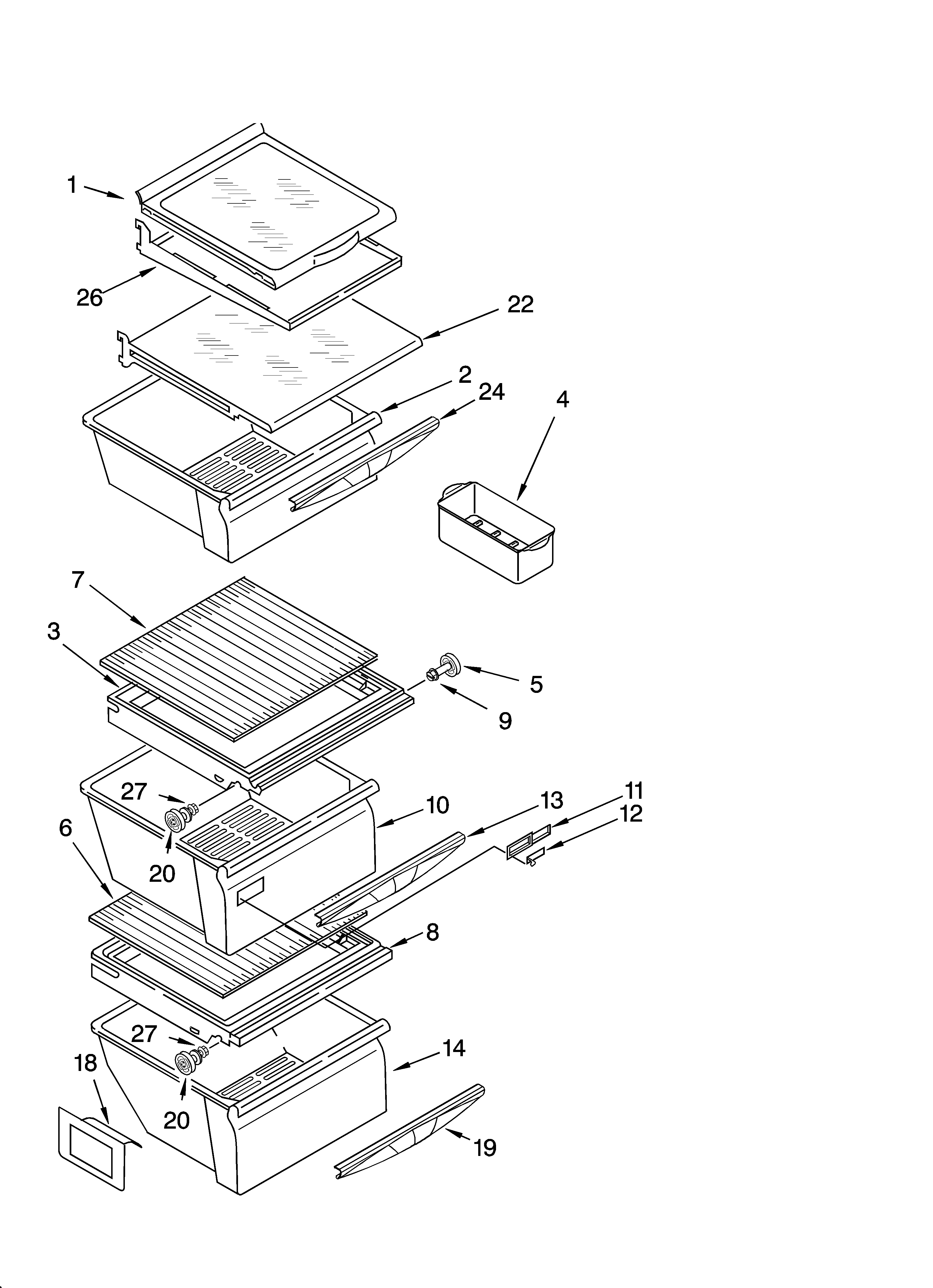 Kenmore 10657066600 refrigerator shelf parts diagram