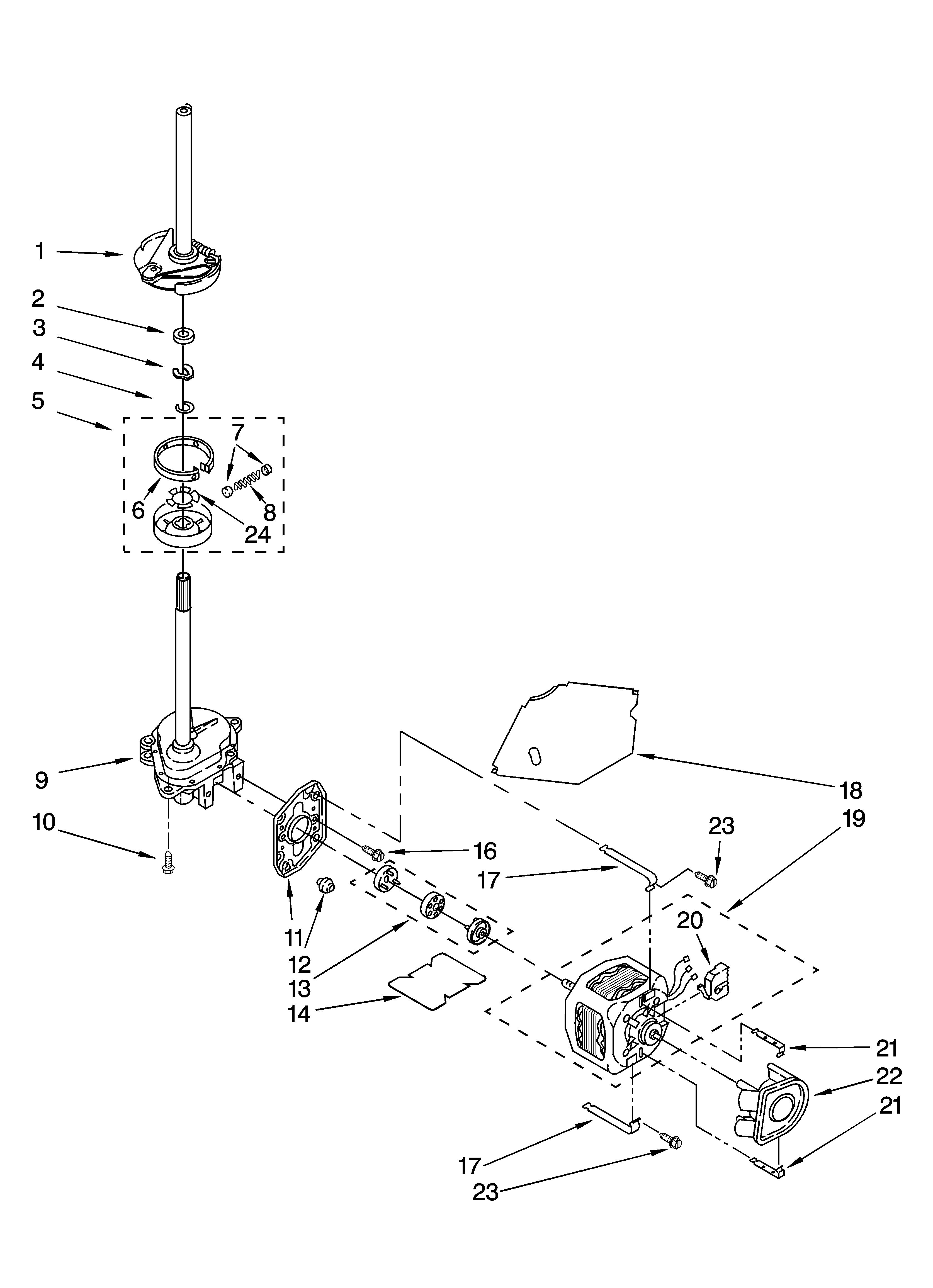 Kenmore 11016212503 brake, clutch, gearcase, motor and pump parts diagram