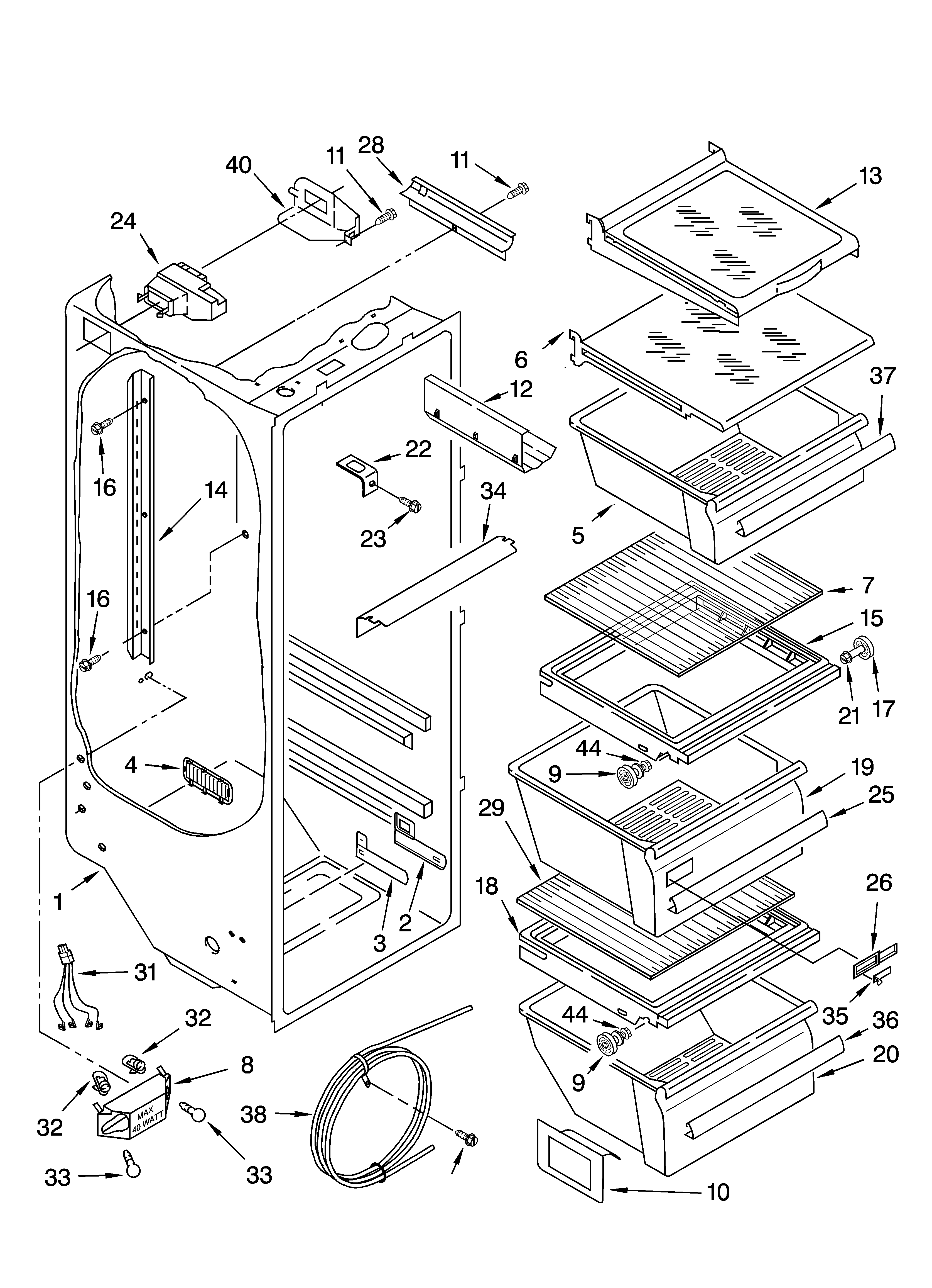 Kenmore 10656936600 refrigerator liner parts diagram