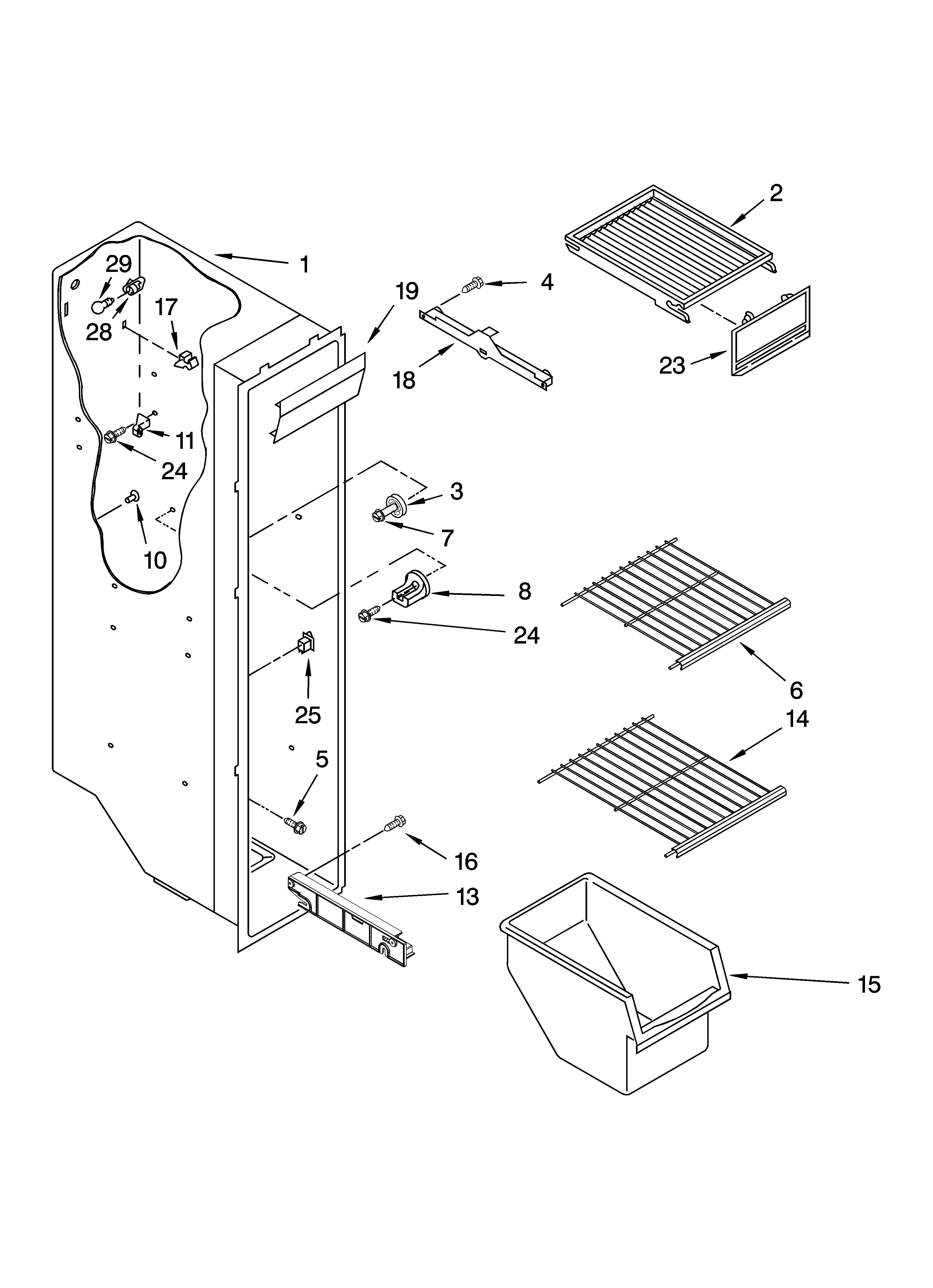 Kenmore 10656936600 freezer liner parts diagram